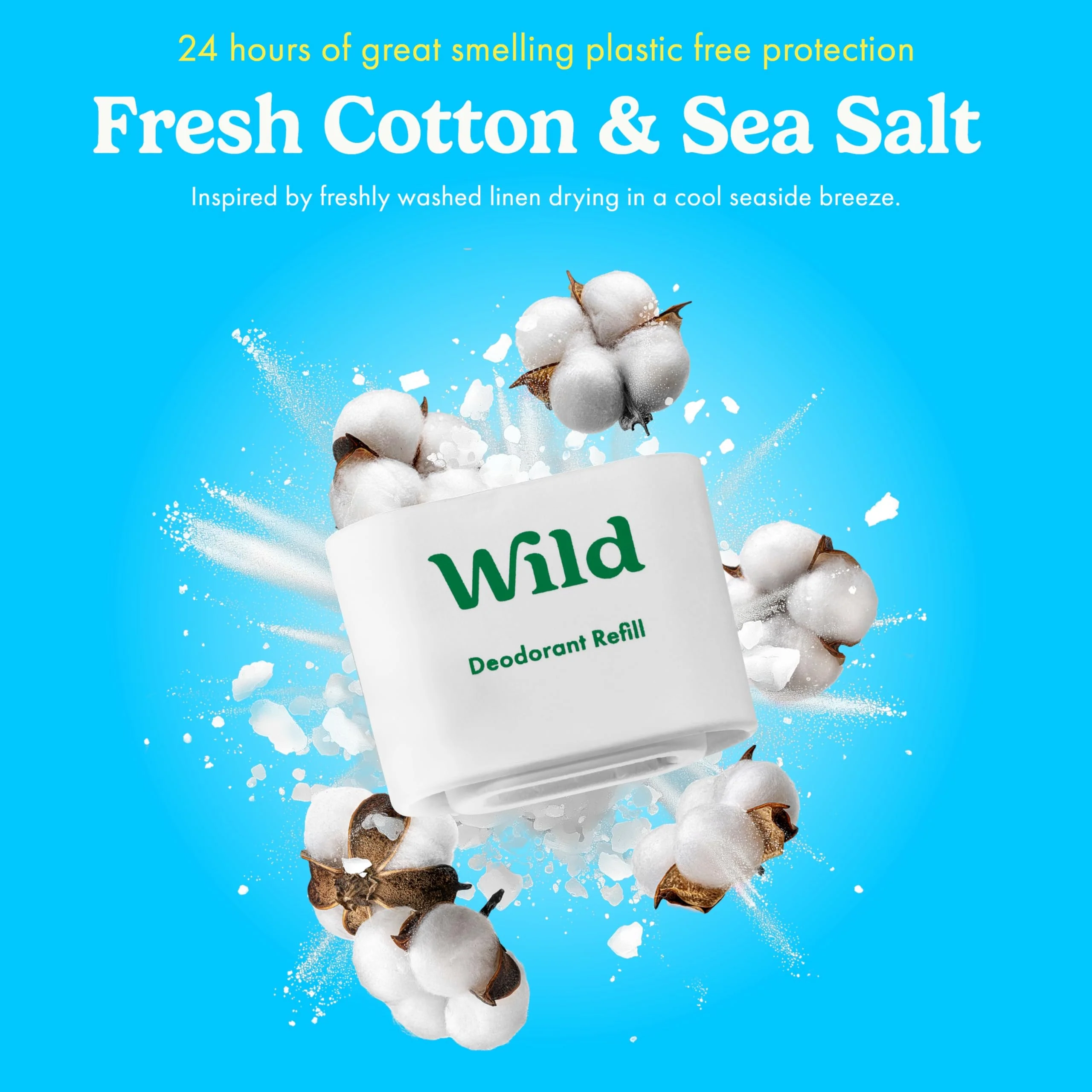 Wild Aluminum Free Refillable Deodorant Variety Pack for Men & Women - 98% Natural Ingredients - Includes Fresh Cotton & Sea Salt, Cherry Blossom, Coconut & Vanilla Scents - Long Lasting Protection - Image 6