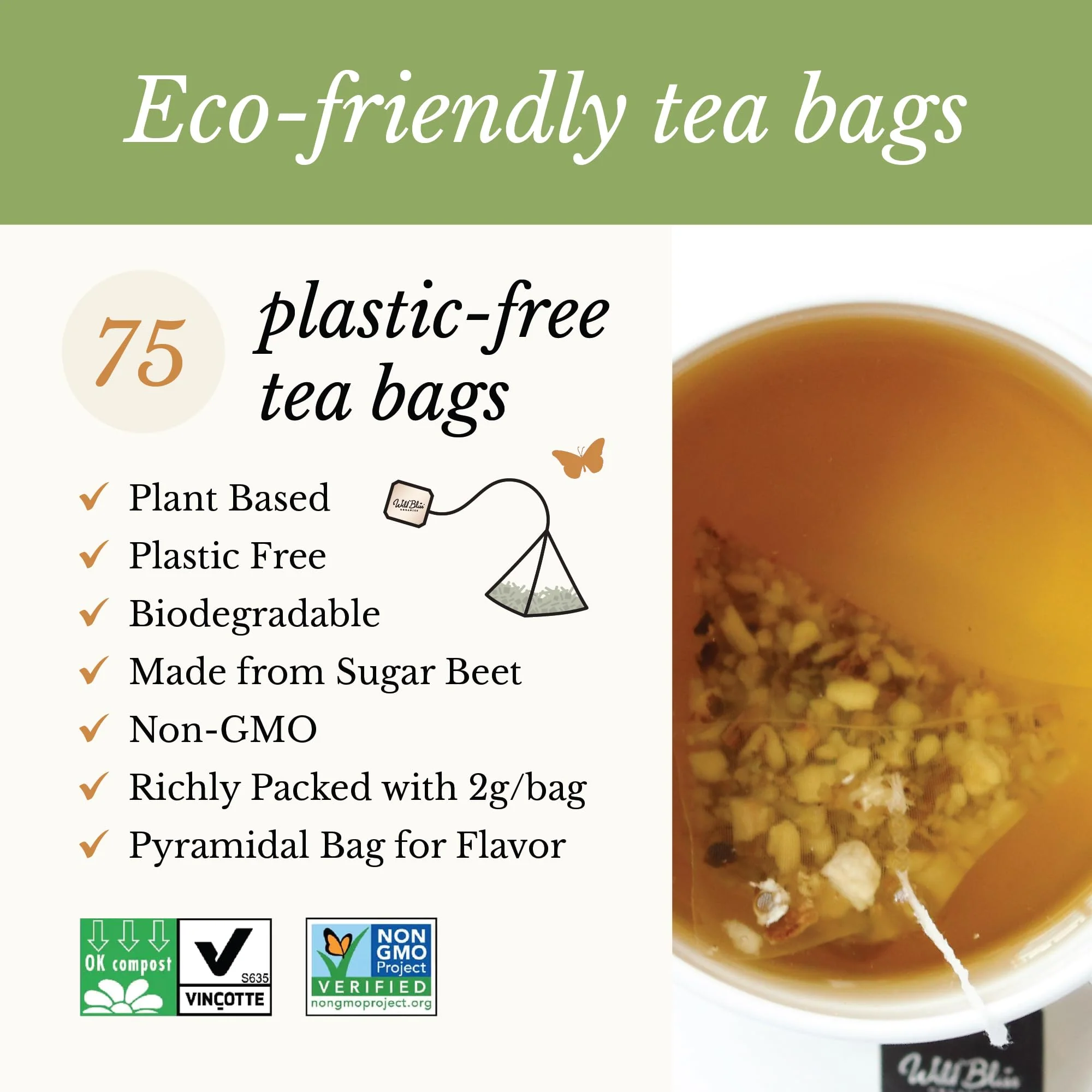 Wild Bliss Organic Wild Raw Dandelion Root Tea - Pharmacopoeia Quality Caffeine Free Herbal Detox Support - 75 Plant Based Tea Bags