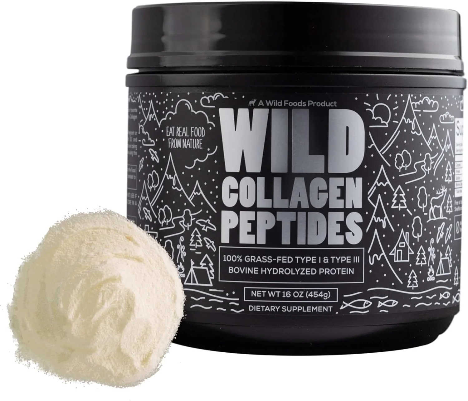 Wild Foods Collagen Peptides Powder – 16 oz Grass-Fed Hydrolyzed for Skin, Hair, Nails Support – Unflavored & Easy to Mix – Non-GMO, Made in USA Collagen Powder for Women and Men