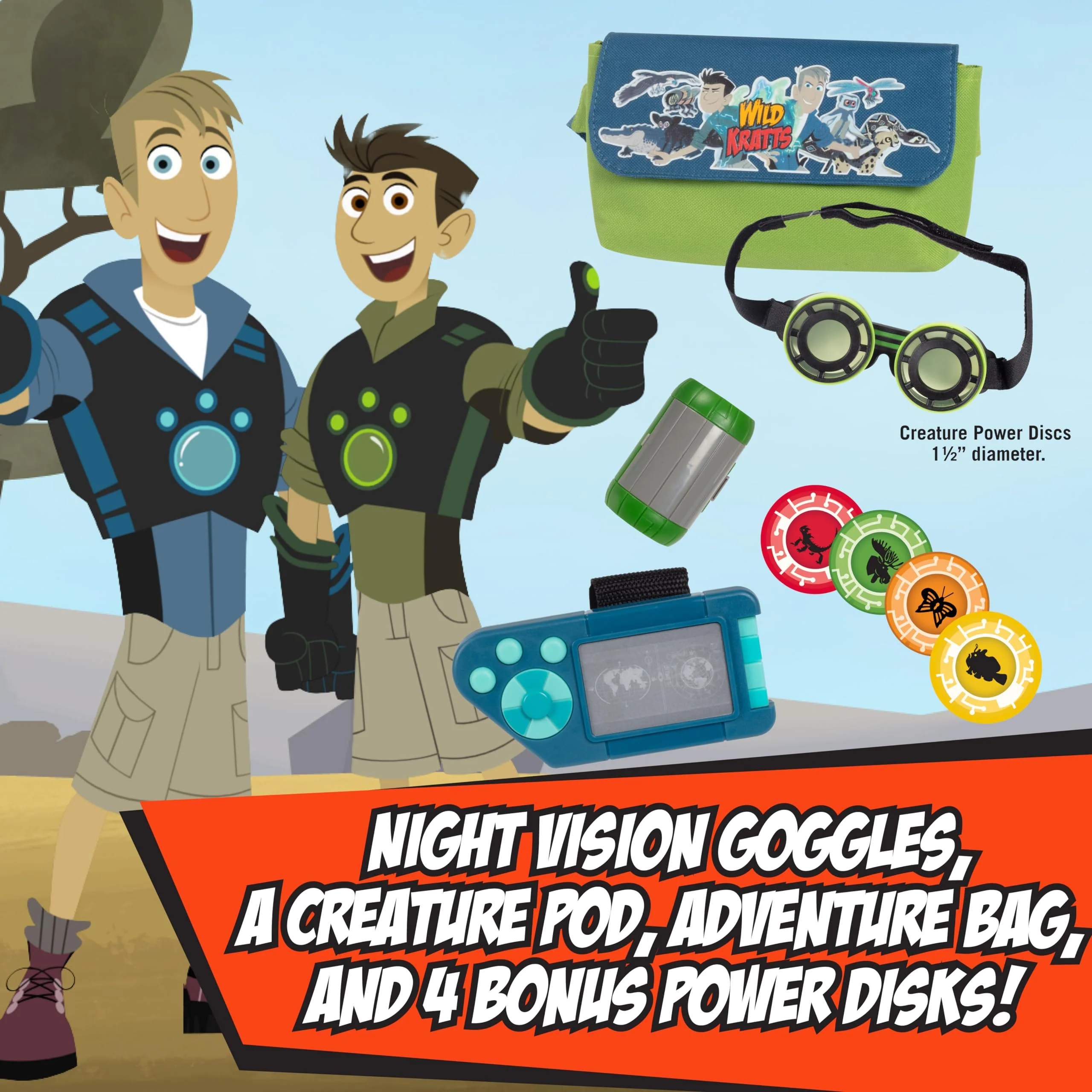 Wild Kratts Adventure Playset - 8pc Set Includes Goggles, Creature Pod, 4 Power Discs & More, Pretend Play & Costume Dress Up Accessories, Officially Licensed Toys for Children, Gift for Kids - Image 8