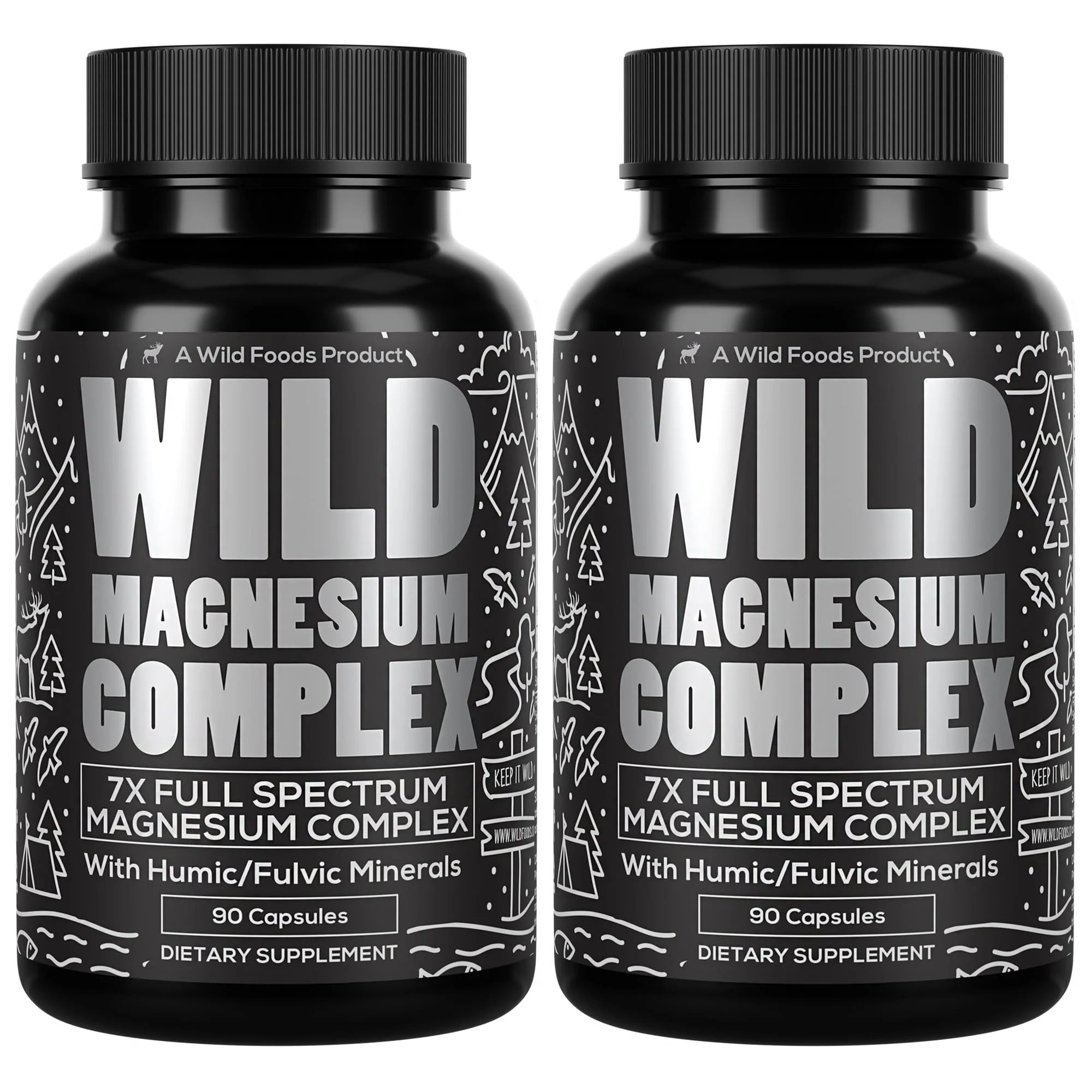 Wild Magnesium Complex for Women & Men – 7 Magnesium Forms in One: Glycinate, Citrate, Malate & More – High-Absorption Magnesio Complex with Fulvic Mineral Blend – 90 Capsules, 450 mg (Pack of 2)