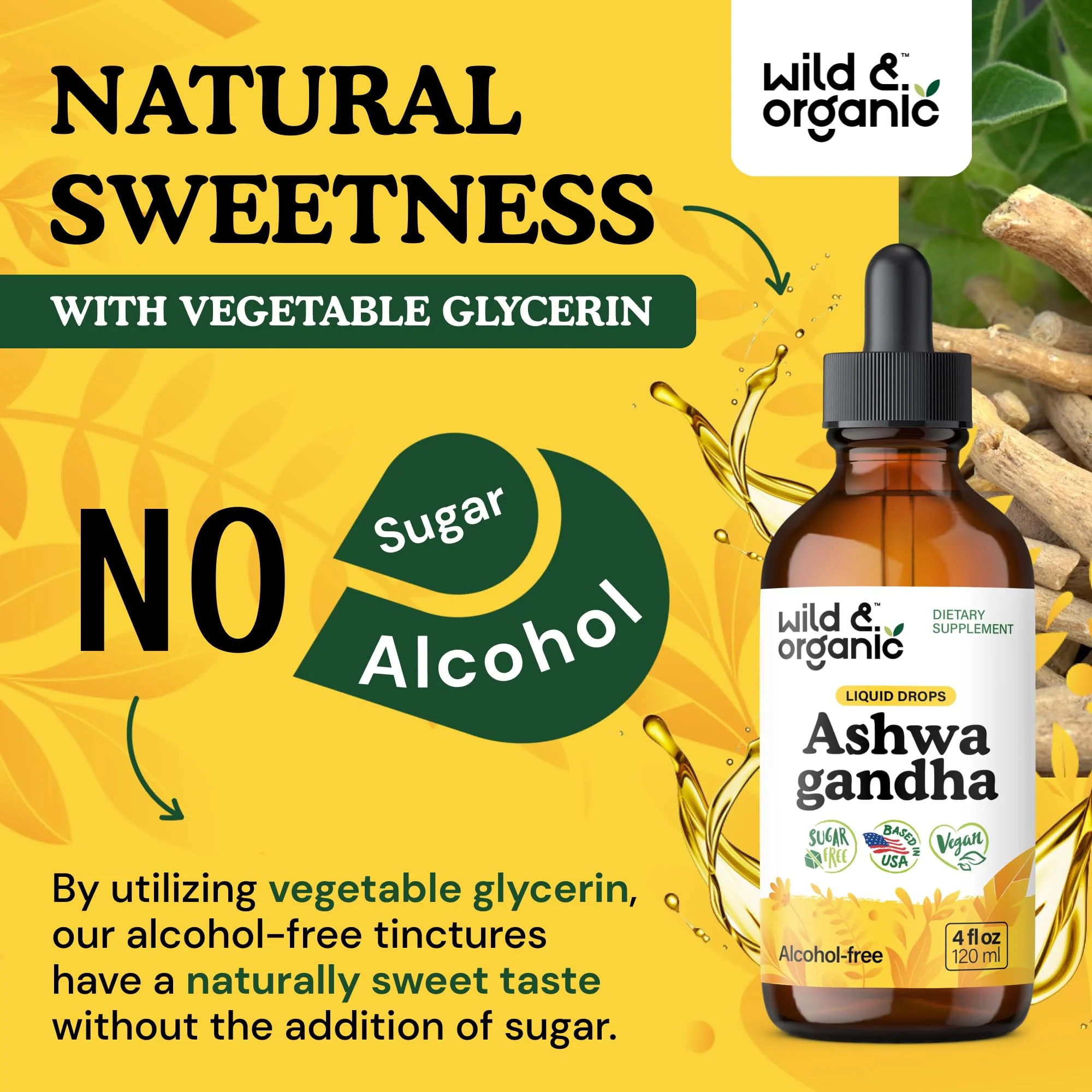 Wild & Organic Ashwagandha Drops - Mood Support & Positive Energy - 500 mg Ashwagandha for Women & Men - Add to Tea Liquid Extract for Relaxation - Non-GMO, Sugar & Alcohol-Free Tincture - 4 fl oz - Image 5