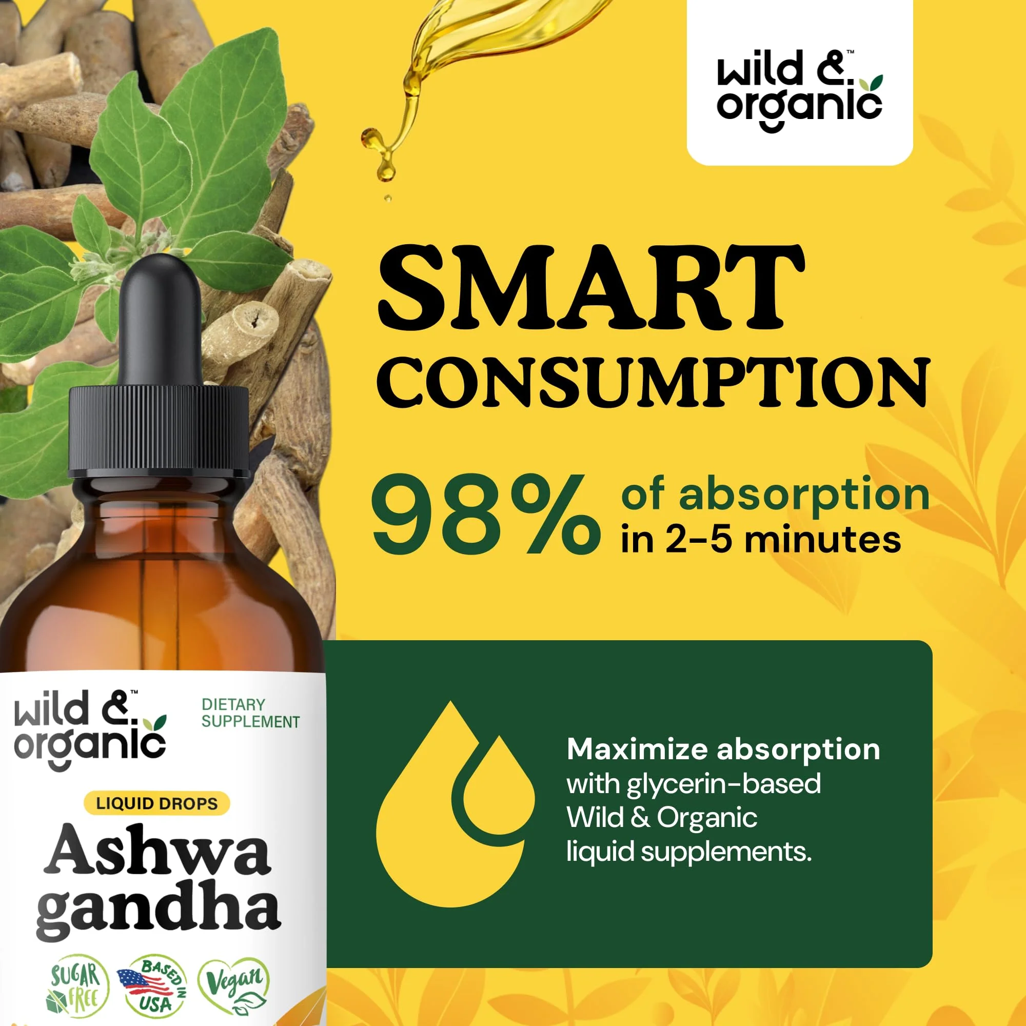 Wild & Organic Ashwagandha Drops - Mood Support & Positive Energy - 500 mg Ashwagandha for Women & Men - Add to Tea Liquid Extract for Relaxation - Non-GMO, Sugar & Alcohol-Free Tincture - 4 fl oz - Image 7