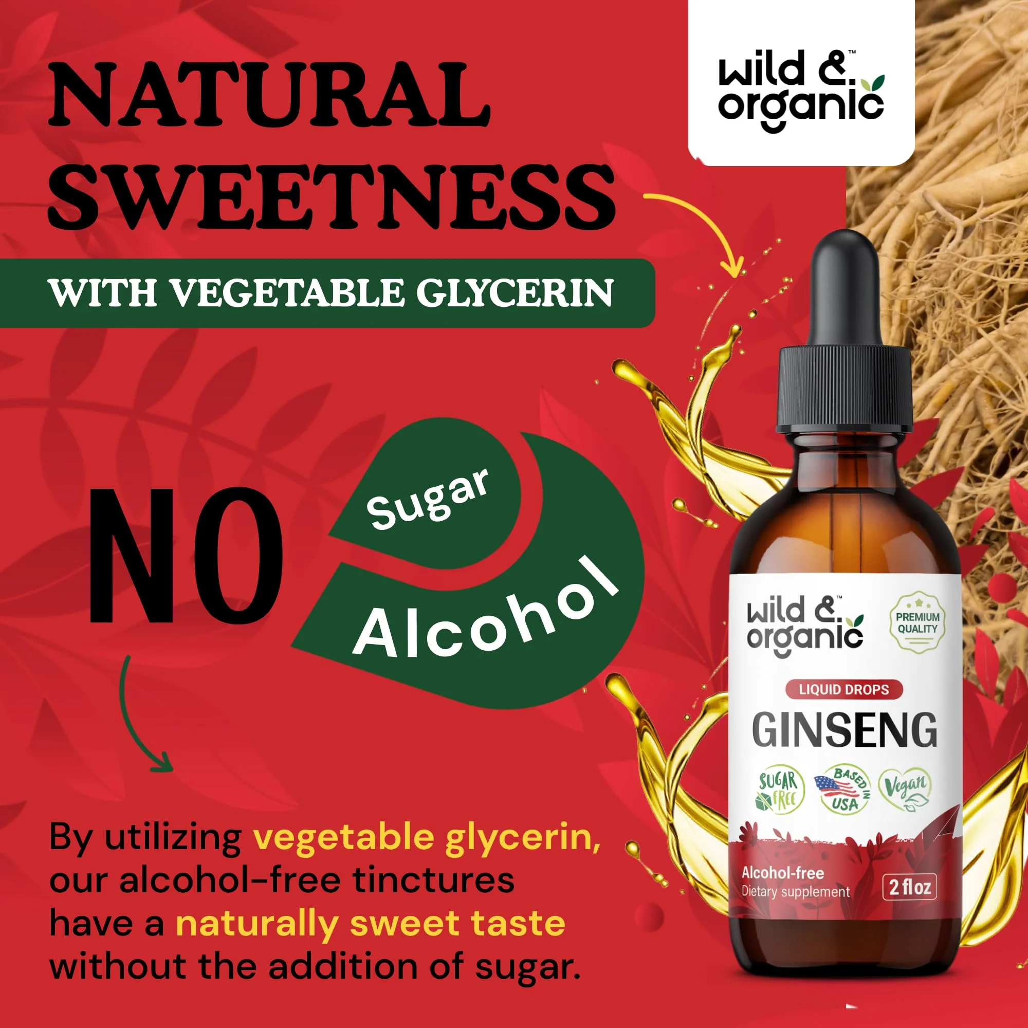 Wild & Organic Korean Red Ginseng Extract Drops - Panax Ginseng Supplement for Immune Support - Liquid Root Tincture for Overall Well-Being - Vegan, Sugar & Alcohol-Free - 2 fl oz - Image 5