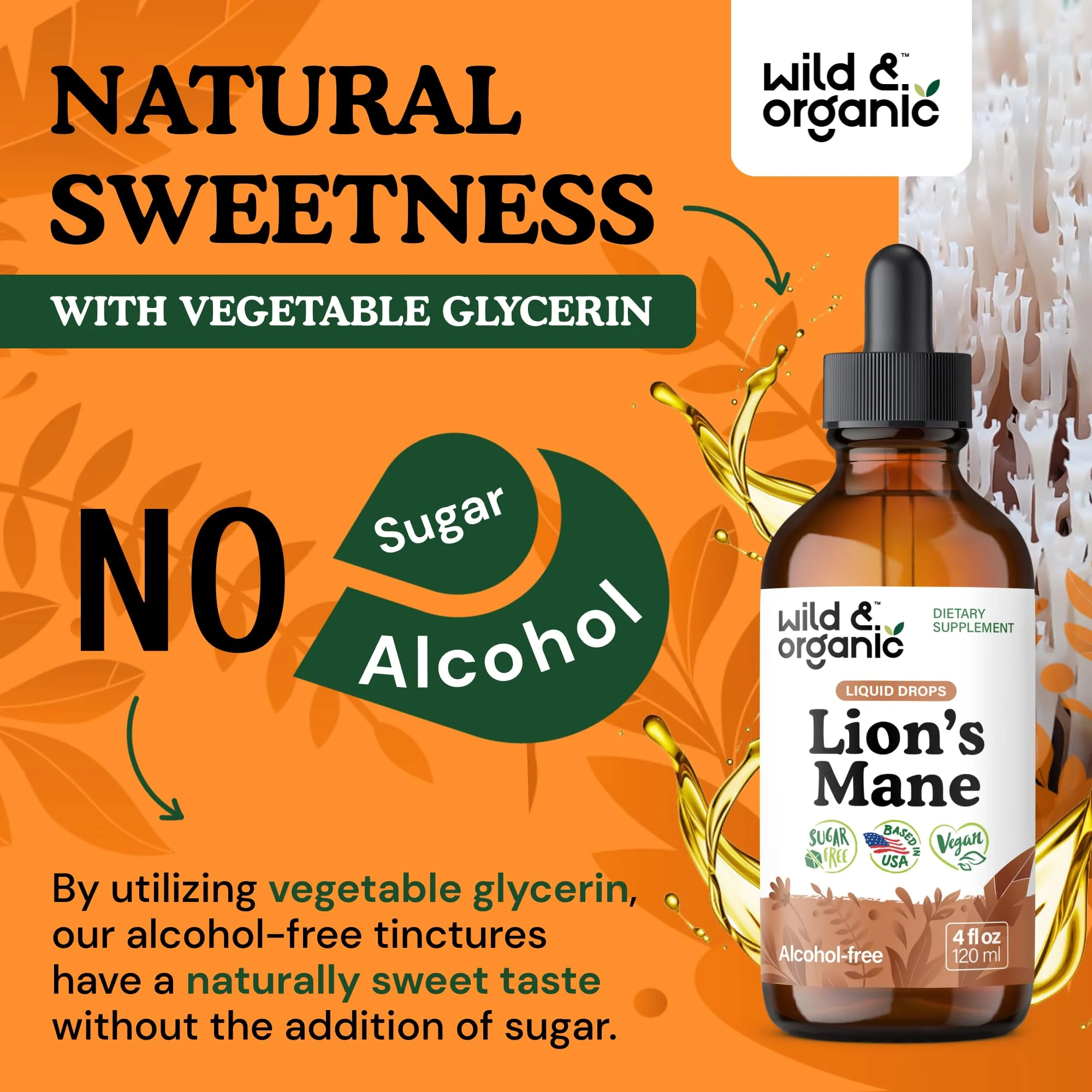 Wild & Organic Lions Mane Liquid Drops - Brain & Focus Support - 84-Day Supply - Lion's Mane Mushroom Supplement - Hericium Erinaceus Mushroom Drops - Sugar & Alcohol-Free Extract Tincture - 4 fl oz - Image 5