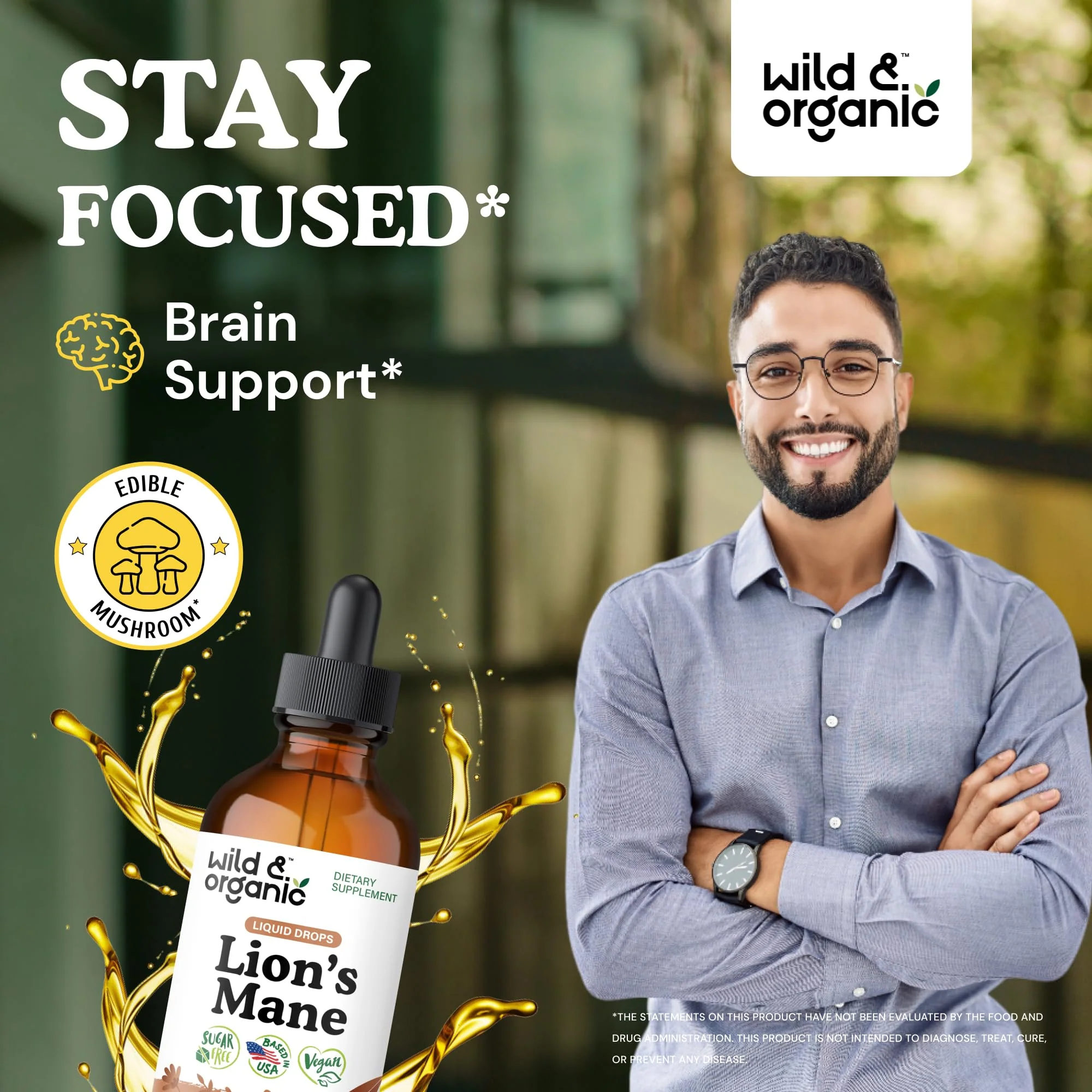 Wild & Organic Lions Mane Liquid Drops - Brain & Focus Support - 84-Day Supply - Lion's Mane Mushroom Supplement - Hericium Erinaceus Mushroom Drops - Sugar & Alcohol-Free Extract Tincture - 4 fl oz - Image 9