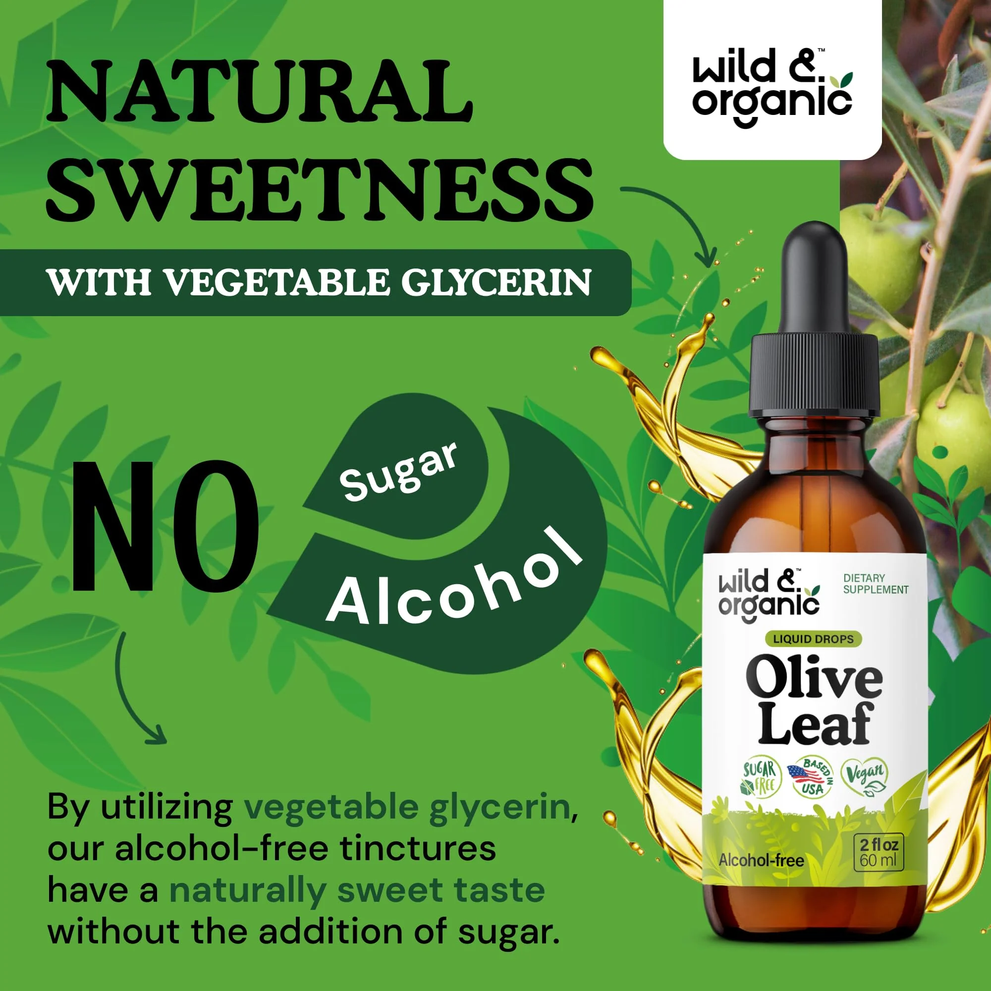 Wild & Organic Olive Leaf Extract Liquid Drops - Immune & Antioxidant Support - Oleuropein Olive Leaf Supplement - Add to Tea Tincture - Vegan, Sugar & Alcohol-Free - 2 fl oz - Image 5