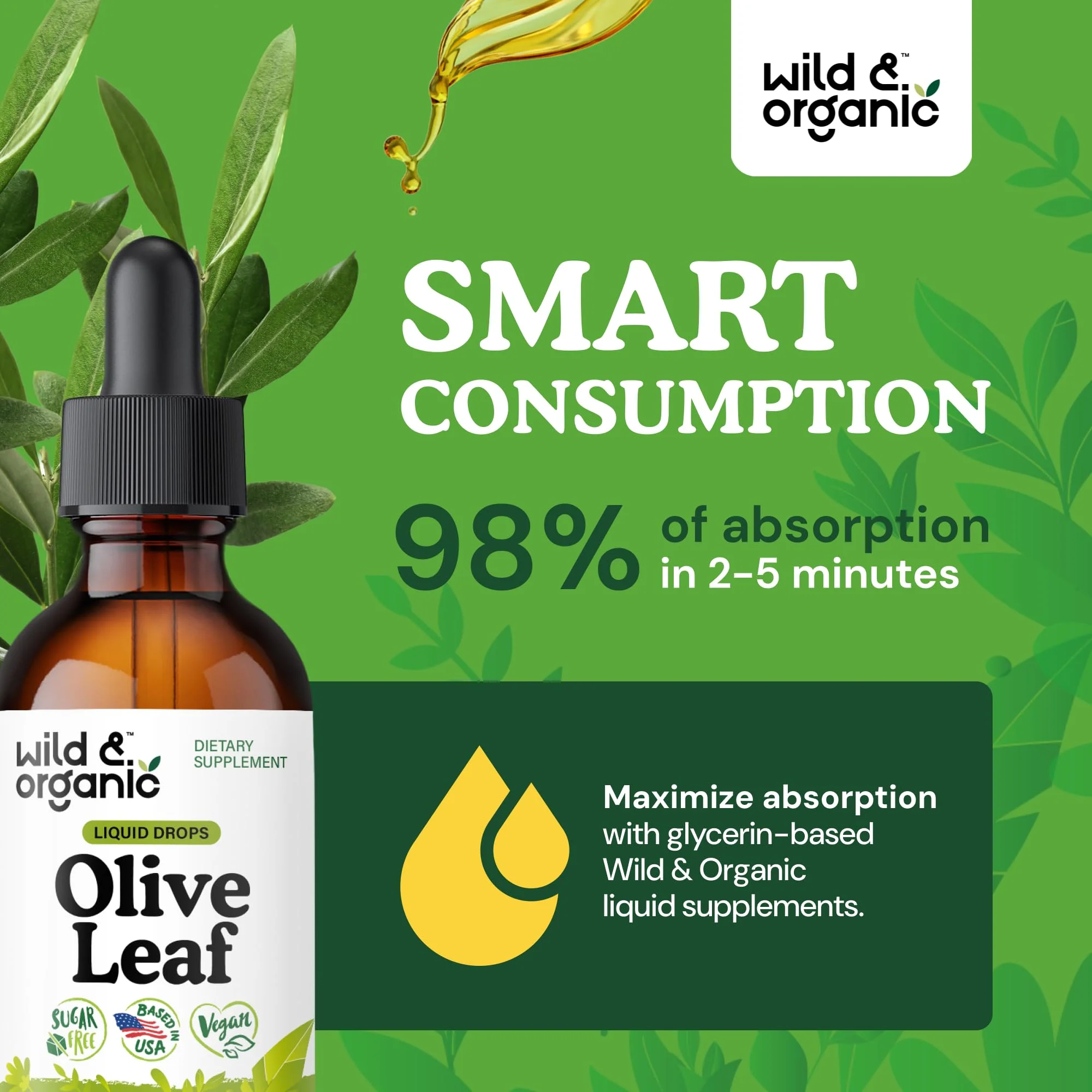 Wild & Organic Olive Leaf Extract Liquid Drops - Immune & Antioxidant Support - Oleuropein Olive Leaf Supplement - Add to Tea Tincture - Vegan, Sugar & Alcohol-Free - 2 fl oz - Image 7