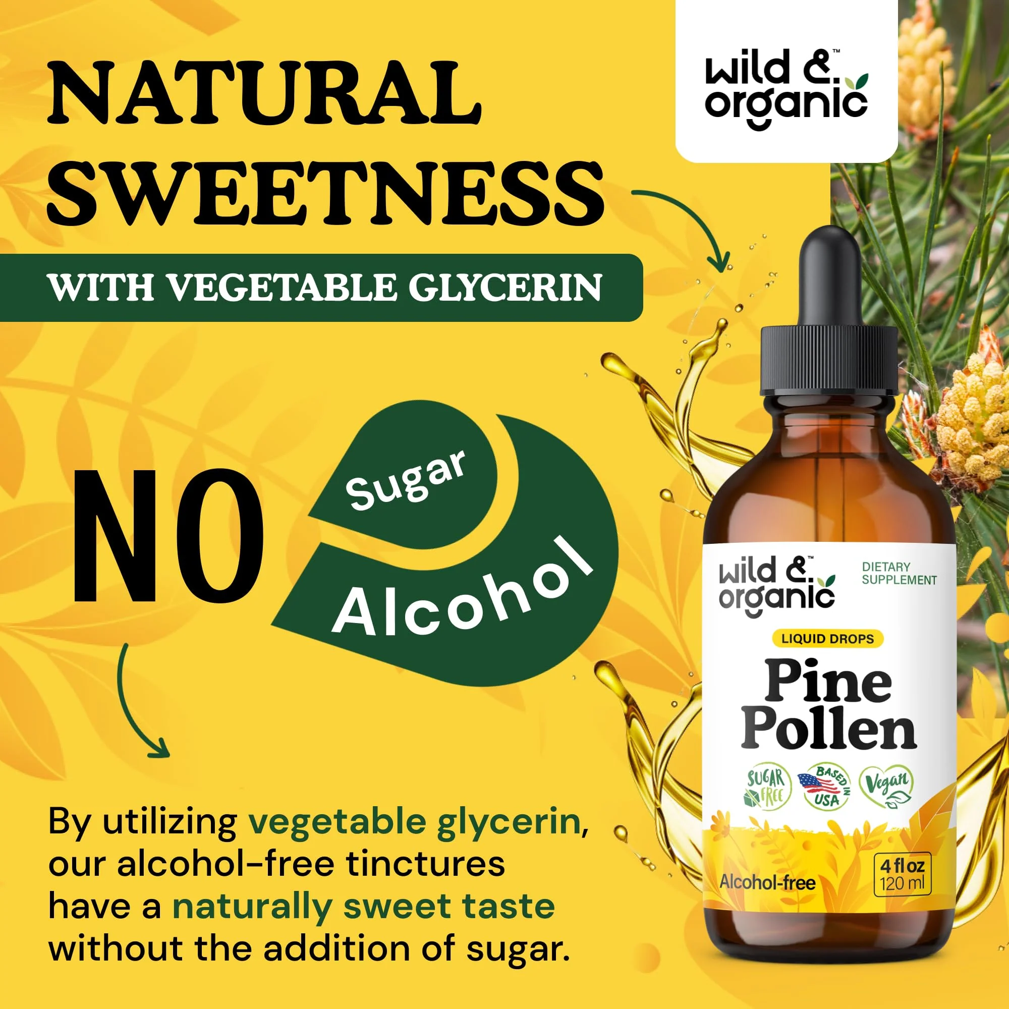 Wild & Organic Pine Pollen Tincture - Pine Pollen for Men & Women - Add to Tea & Drink - Pure Pinus Massoniana Extract Drops - Vegan, Sugar & Alcohol-Free Liquid Supplement - 4 fl oz - Image 5