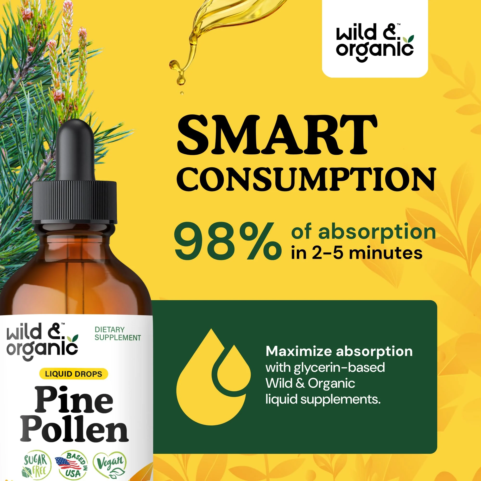 Wild & Organic Pine Pollen Tincture - Pine Pollen for Men & Women - Add to Tea & Drink - Pure Pinus Massoniana Extract Drops - Vegan, Sugar & Alcohol-Free Liquid Supplement - 4 fl oz - Image 7