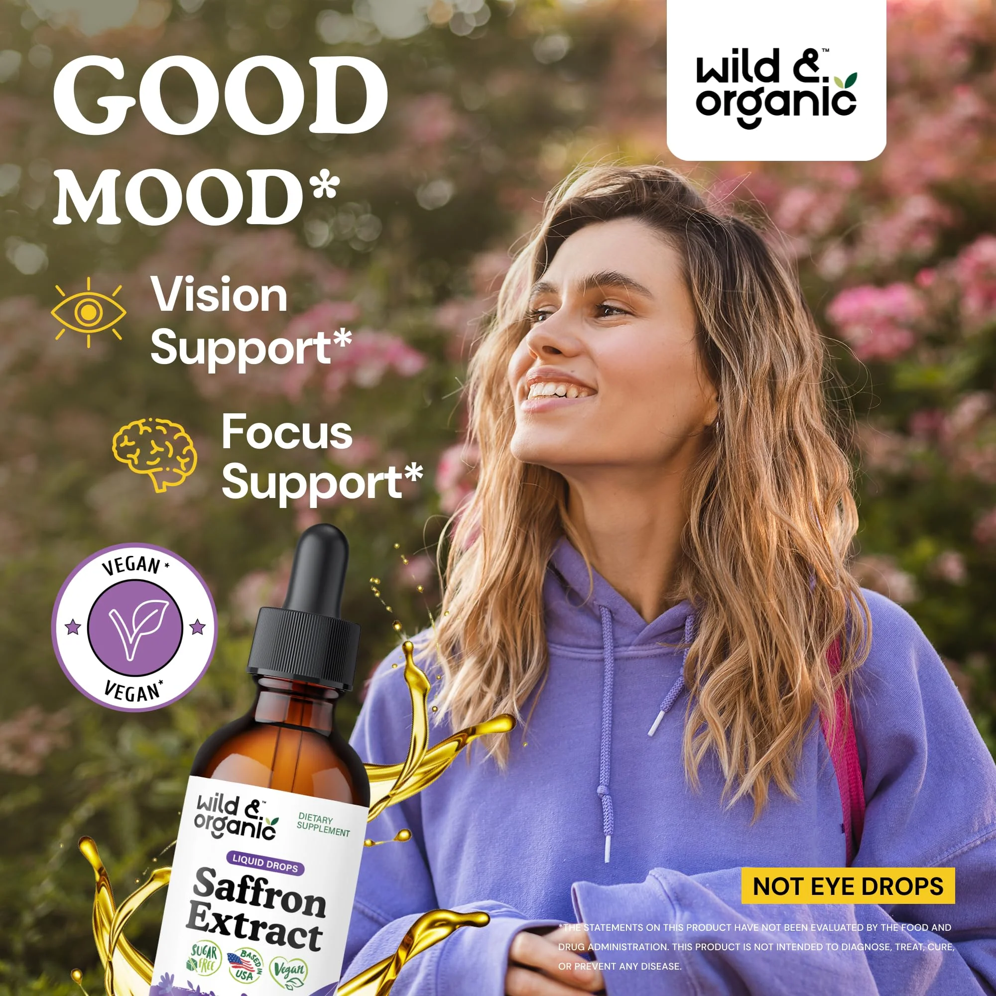 Wild & Organic Saffron Supplements 88.5 mg - Mood, Brain & Vision Support - Liquid Saffron Drops - Add to Tea - Crocus Sativus Herb Extract - Vegan, Sugar & Alcohol-Free Tincture - 2 fl oz - Image 2
