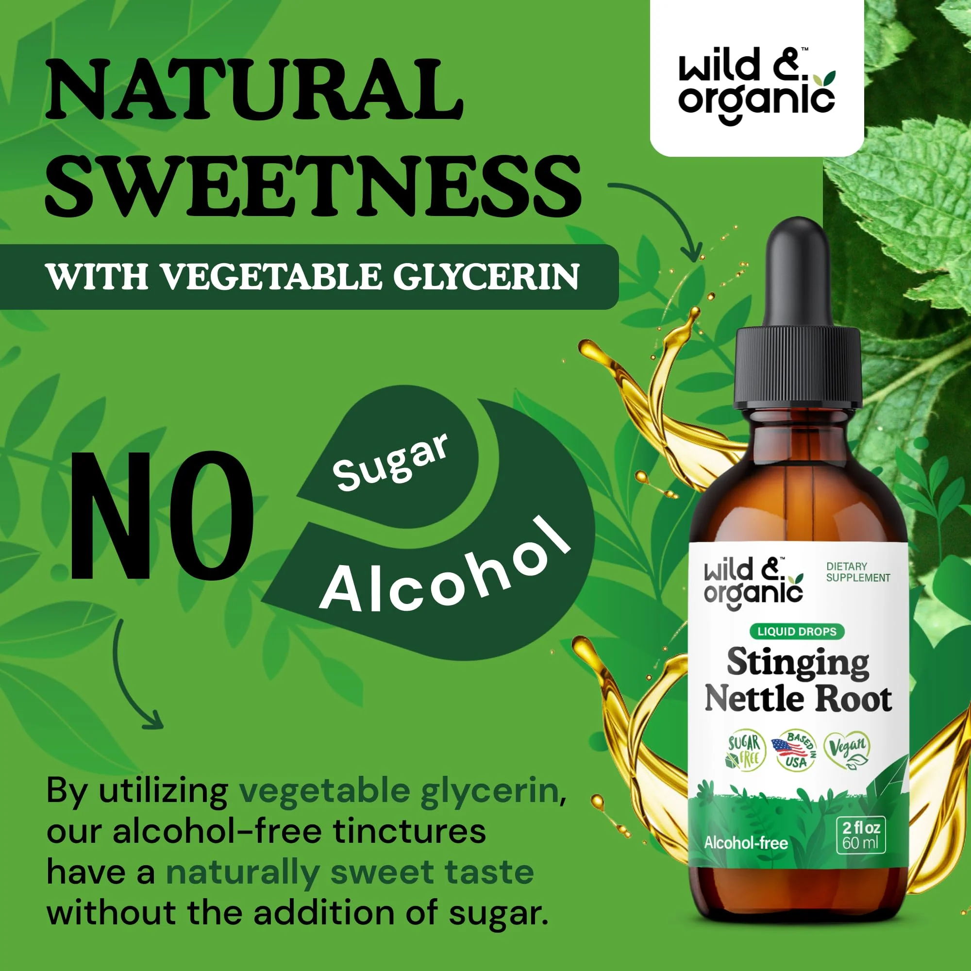 Wild & Organic Stinging Nettle Root Drops - Stinging Nettle Extract Tincture for Men & Women - Liquid Urtica Dioica Supplement - Vegan, Sugar & Alcohol-Free - 2 fl oz - Image 5