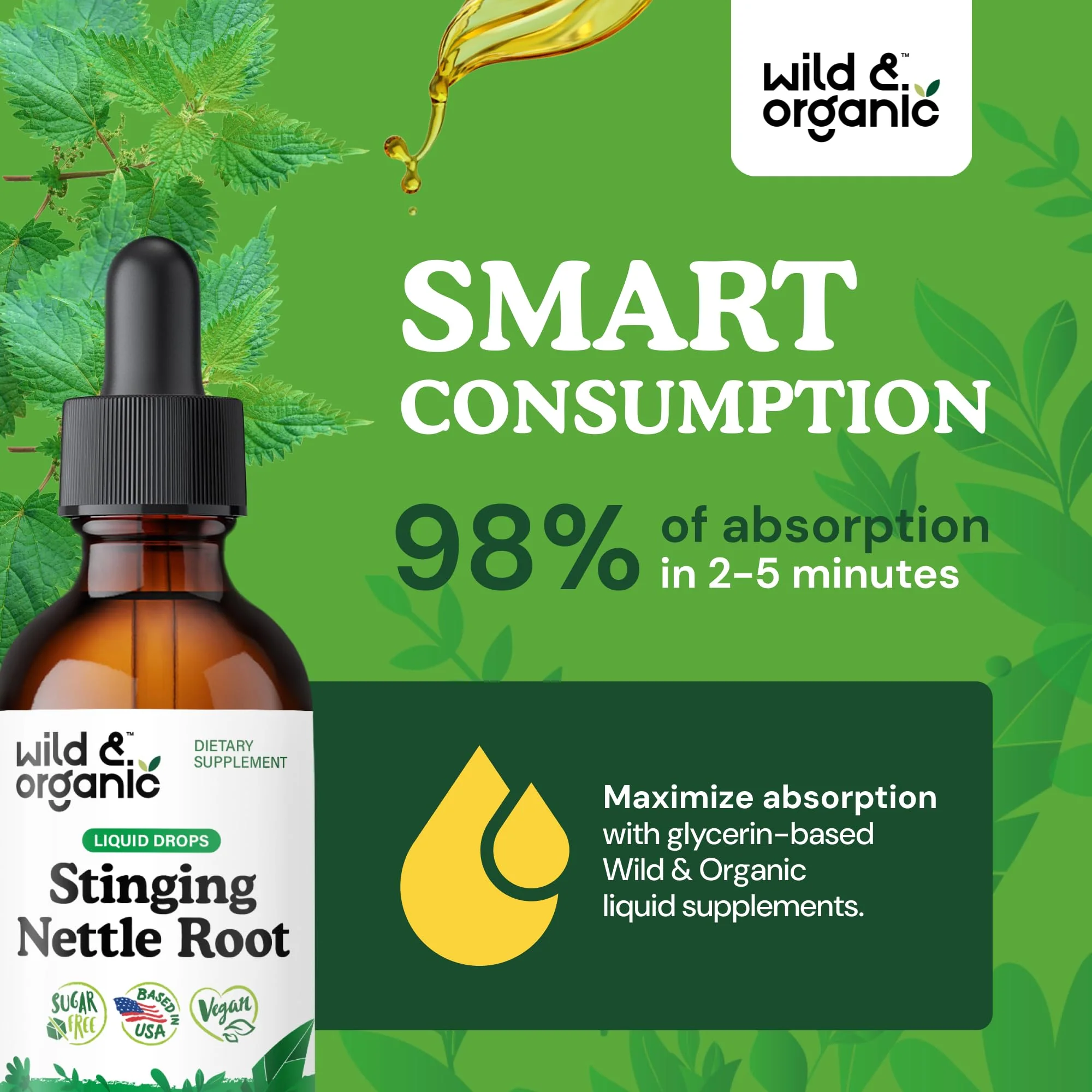 Wild & Organic Stinging Nettle Root Drops - Stinging Nettle Extract Tincture for Men & Women - Liquid Urtica Dioica Supplement - Vegan, Sugar & Alcohol-Free - 2 fl oz - Image 7