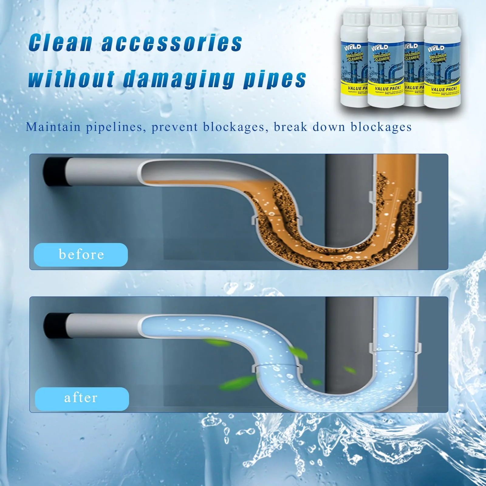 Wild Tornado Pipe Dredge, Powerful Sink and Drain Cleaner Powder, Fast Foaming Drain Cleaner for Kitchen and Pipes Cleaning Tool - Image 4