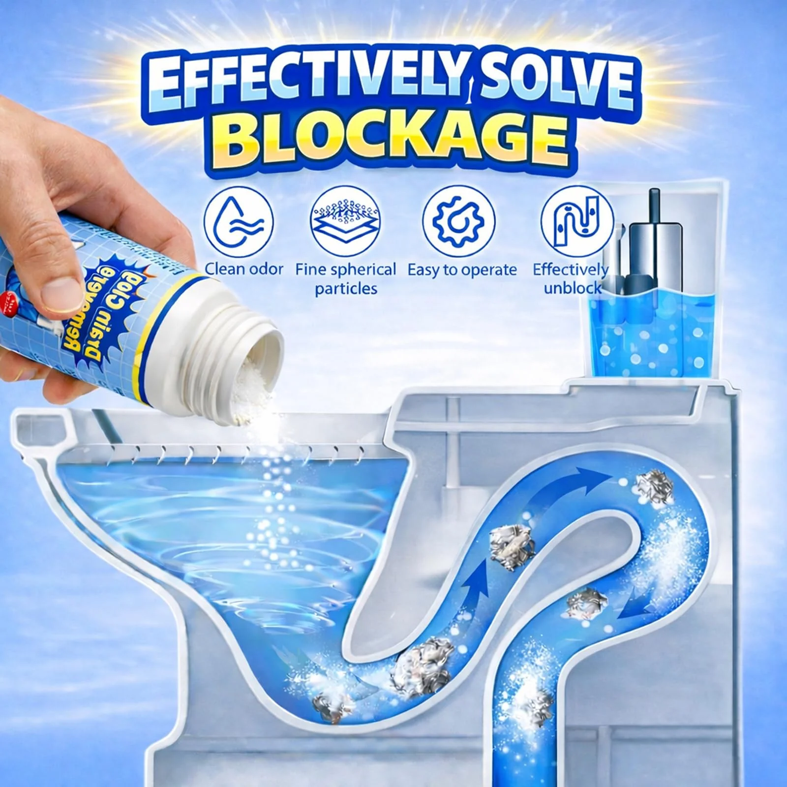 Wild Tornado Pipe Dredge, Powerful Sink and Drain Cleaner Powder, Fast Foaming Drain Cleaner for Kitchen and Pipes Cleaning Tool Clog Remover - Image 2
