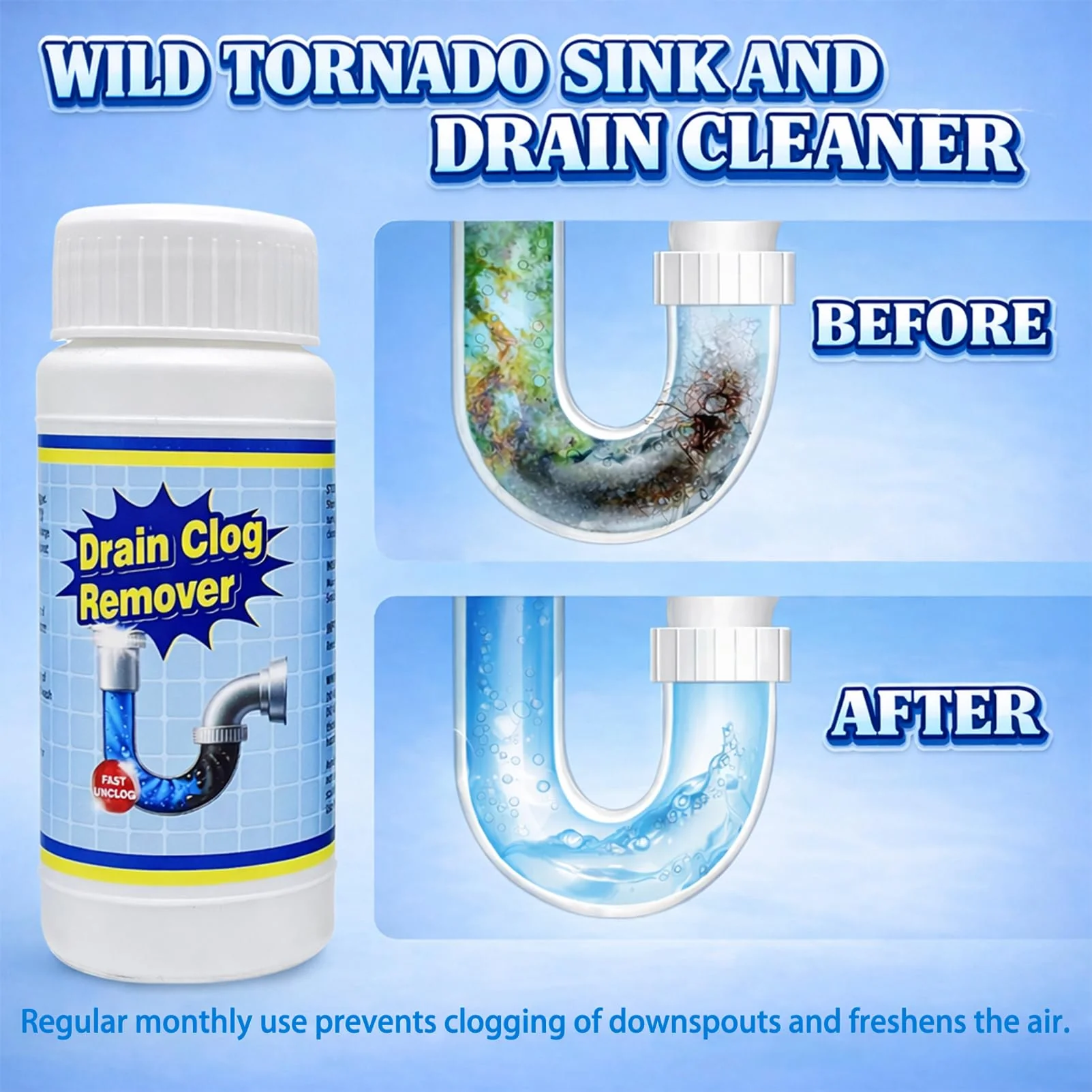 Wild Tornado Pipe Dredge, Powerful Sink and Drain Cleaner Powder, Fast Foaming Drain Cleaner for Kitchen and Pipes Cleaning Tool Clog Remover - Image 4