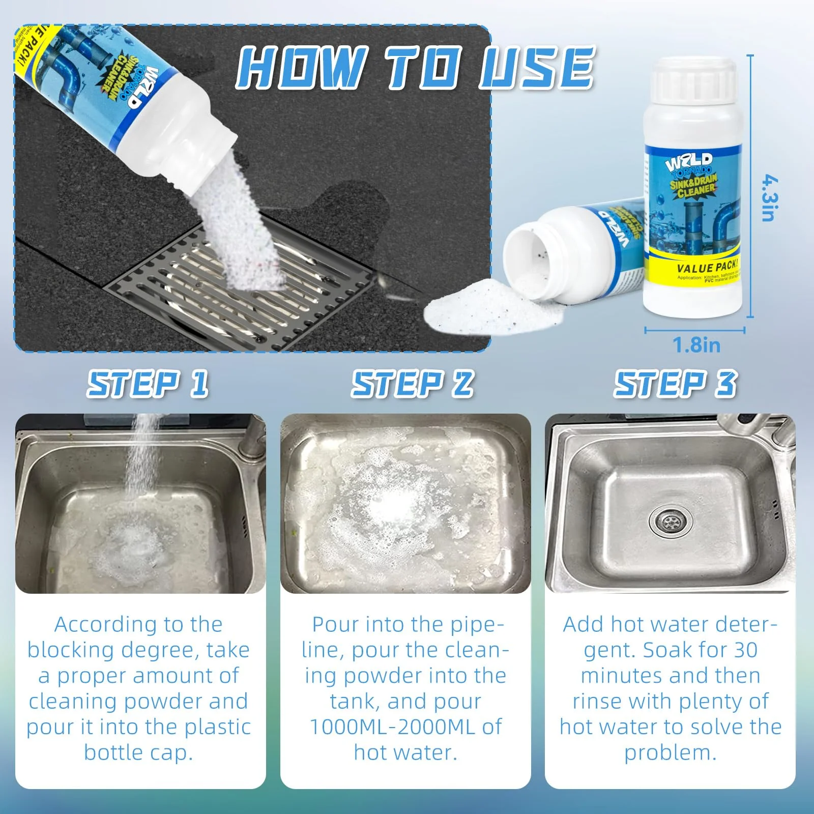 Wild Tornado Sink and Drain Cleaner,The Pipe Dredge Quick Unclog For Kitchen Toilet Sink Drain Quick Cleaning Tool.(5pcs) - Image 2