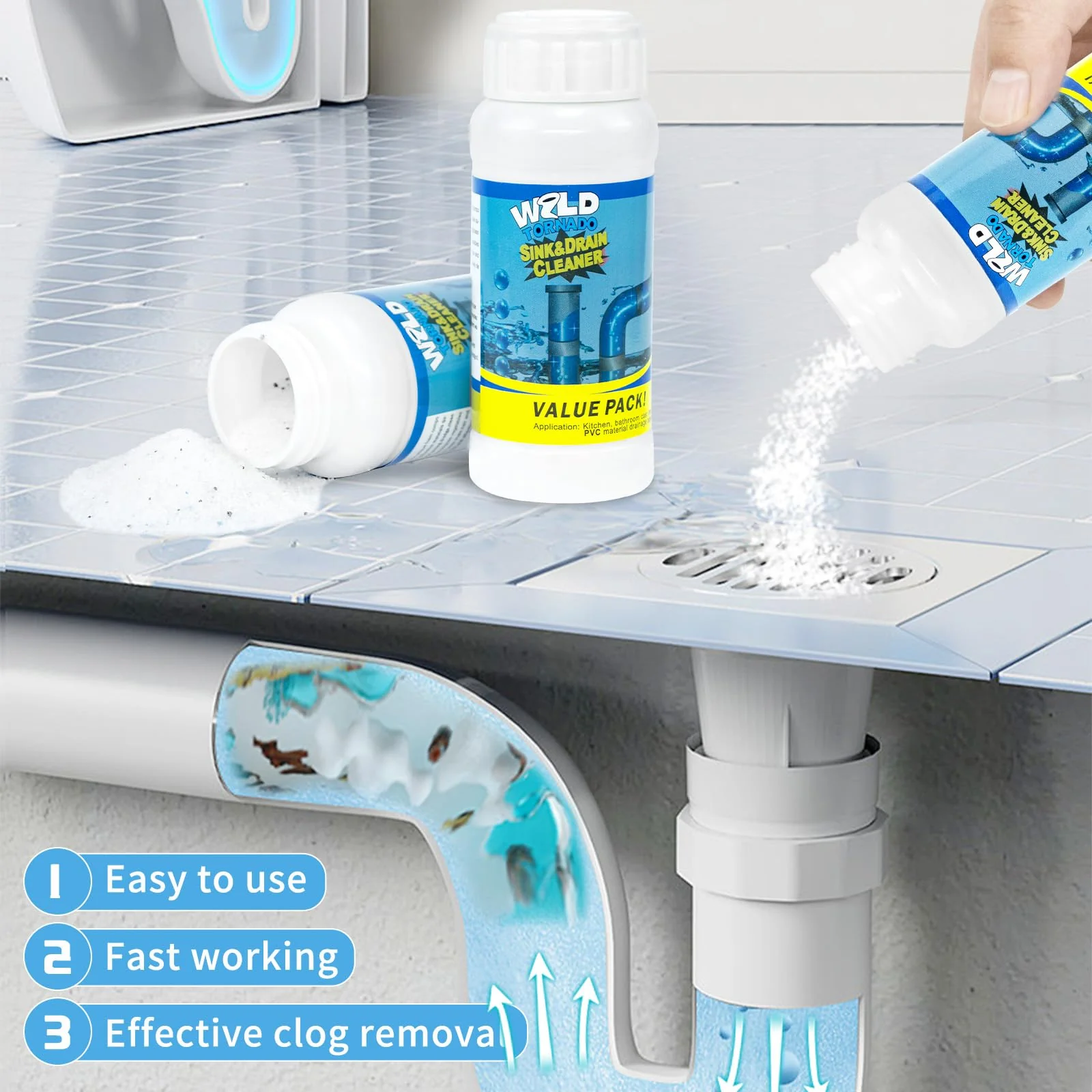 Wild Tornado Sink and Drain Cleaner,The Pipe Dredge Quick Unclog For Kitchen Toilet Sink Drain Quick Cleaning Tool.(5pcs) - Image 4