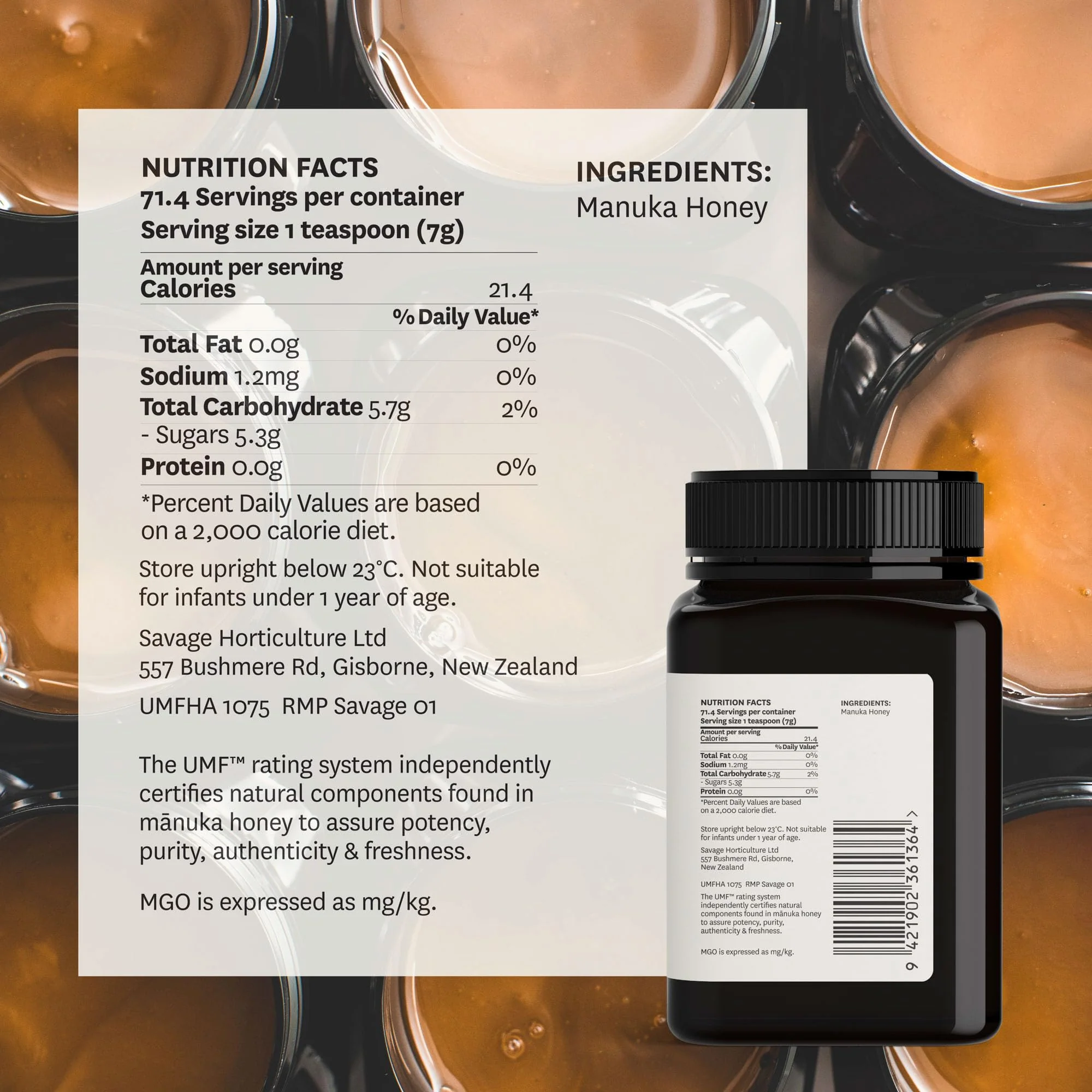 WildCape Manuka Honey Certified UMF 15+/MGO 514+ - 100% Pure, Raw, Unpasteurized, Non-GMO, Made in New Zealand - 17.6 oz (Pack of 1) - Image 7
