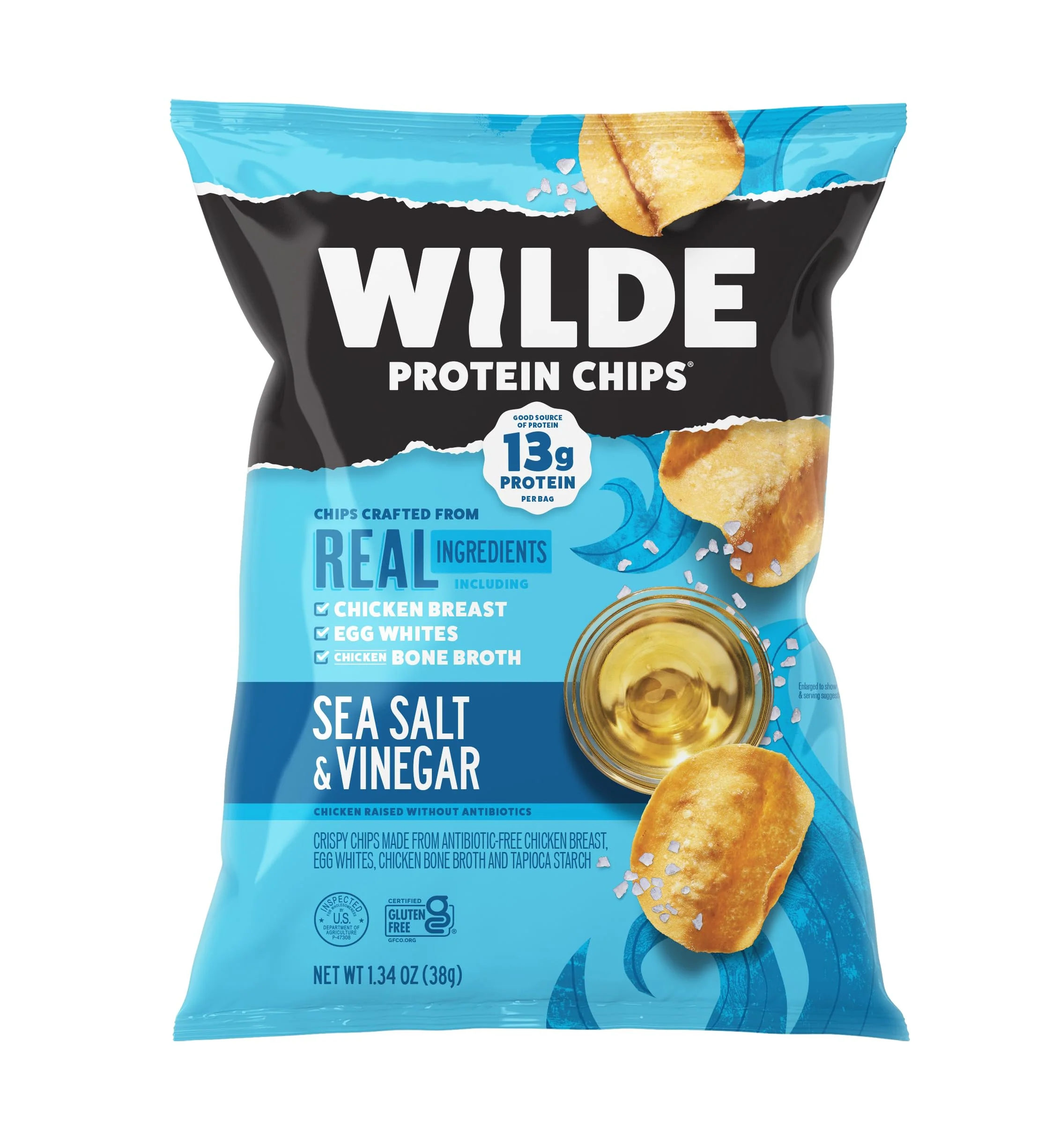 WILDE Protein Chips, High Protein Snacks for Adults, Keto Chips, Gluten Free, Low Carb Snack Box Made with Real Ingredients 1.34oz Bags, Pack of 12, Sea Salt & Vinegar - Image 2