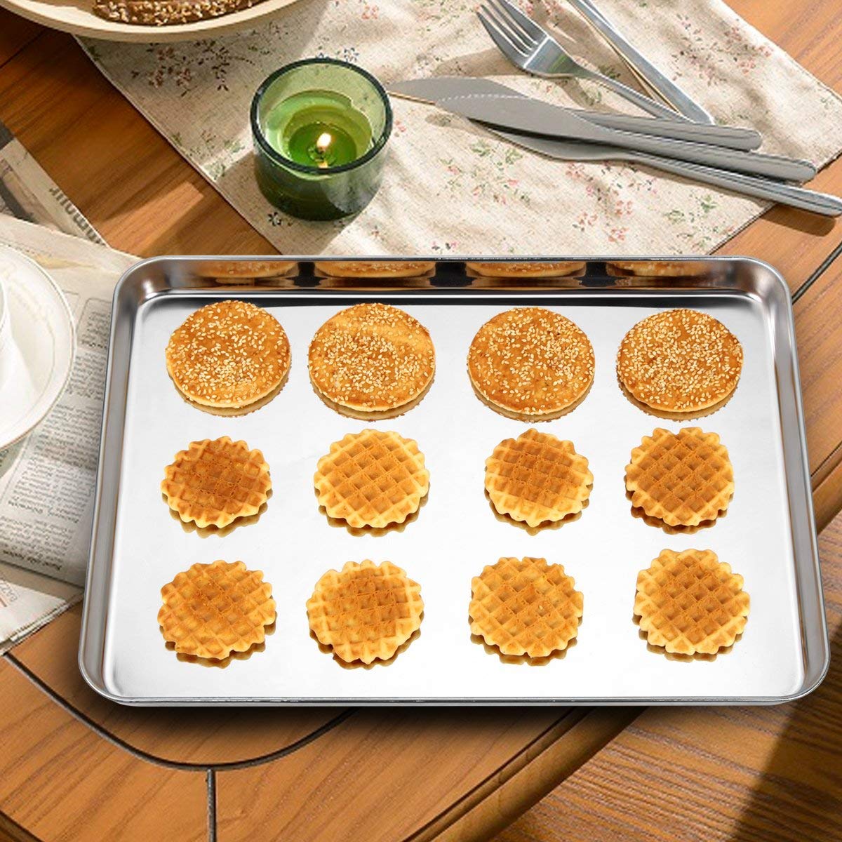 Wildone Baking Sheet Set of 3, Stainless Steel Cookie Sheet Baking Sheet Pan, 9/12/16 Inch, Non Toxic & Heavy Duty & Easy Clean - Image 3