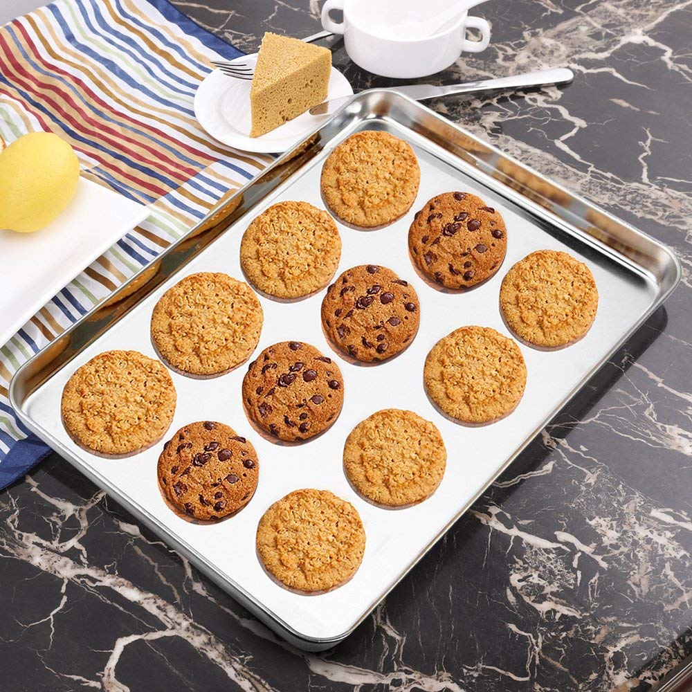 Wildone Baking Sheet Set of 3, Stainless Steel Cookie Sheet Baking Sheet Pan, 9/12/16 Inch, Non Toxic & Heavy Duty & Easy Clean - Image 4