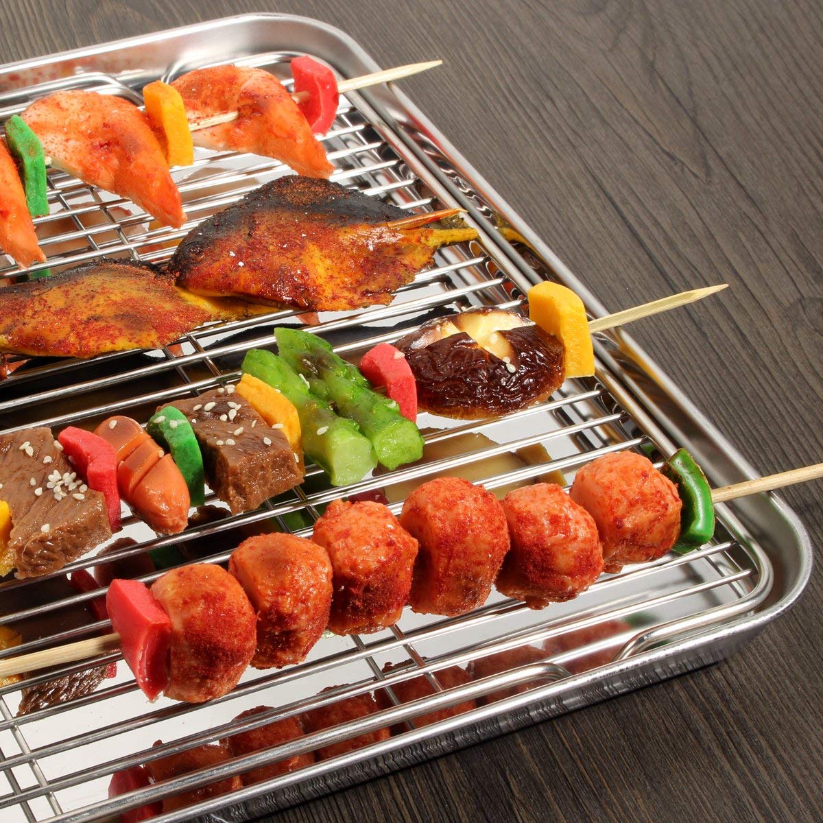 Wildone Baking Sheet with Rack Set [2 Sheets + 2 Racks], Stainless Steel Cookie Pan baking Tray with Cooling Rack, Size 12 x 10 x 1 Inch, Non Toxic & Heavy Duty & Easy Clean - Image 2