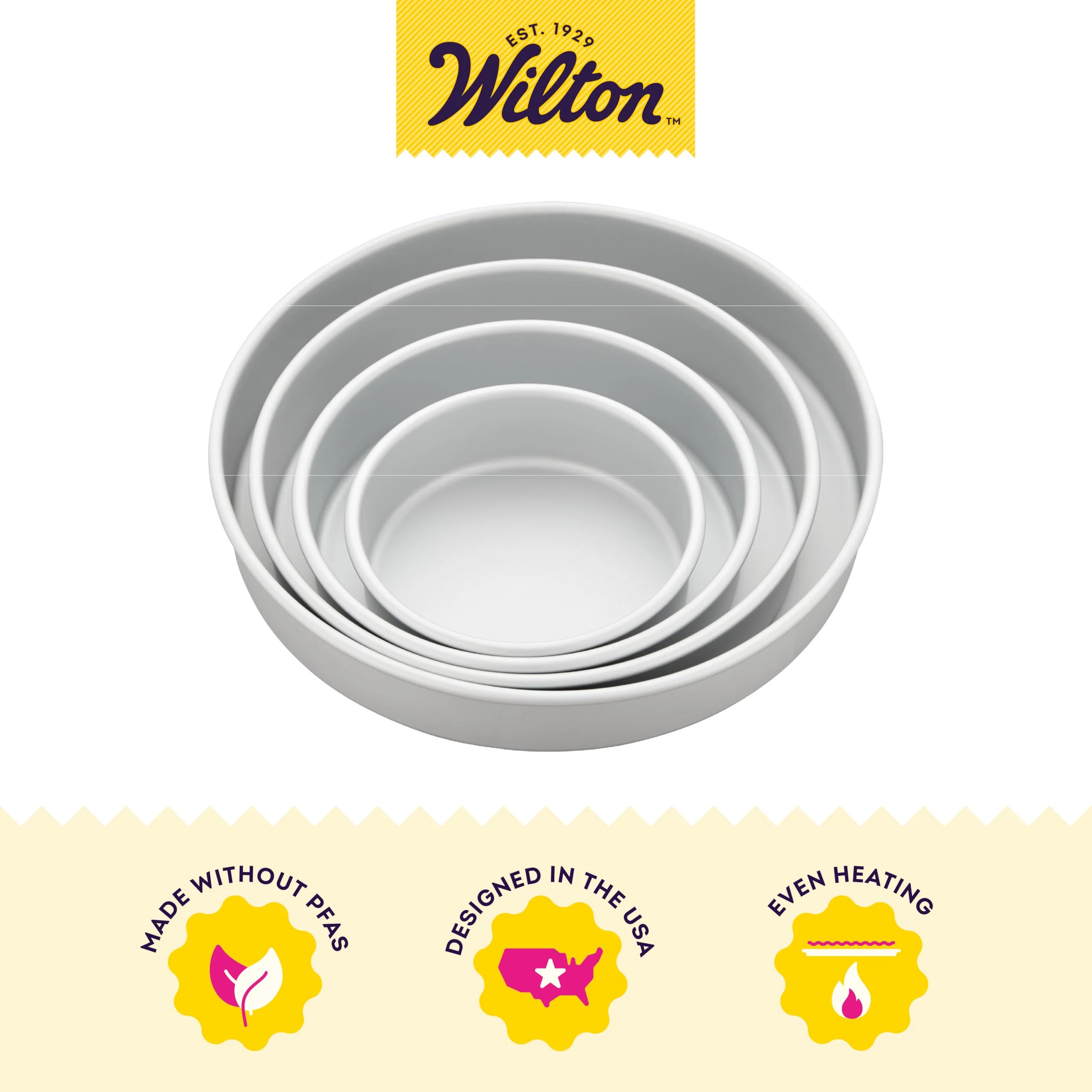 Wilton Aluminum Round Cake Pan Set, 4-Piece for Layered Cakes,Durable, Even Heating, Rust-Resistant, Professional Bakeware, 8, 10, 12 in., Package May Vary - Image 5