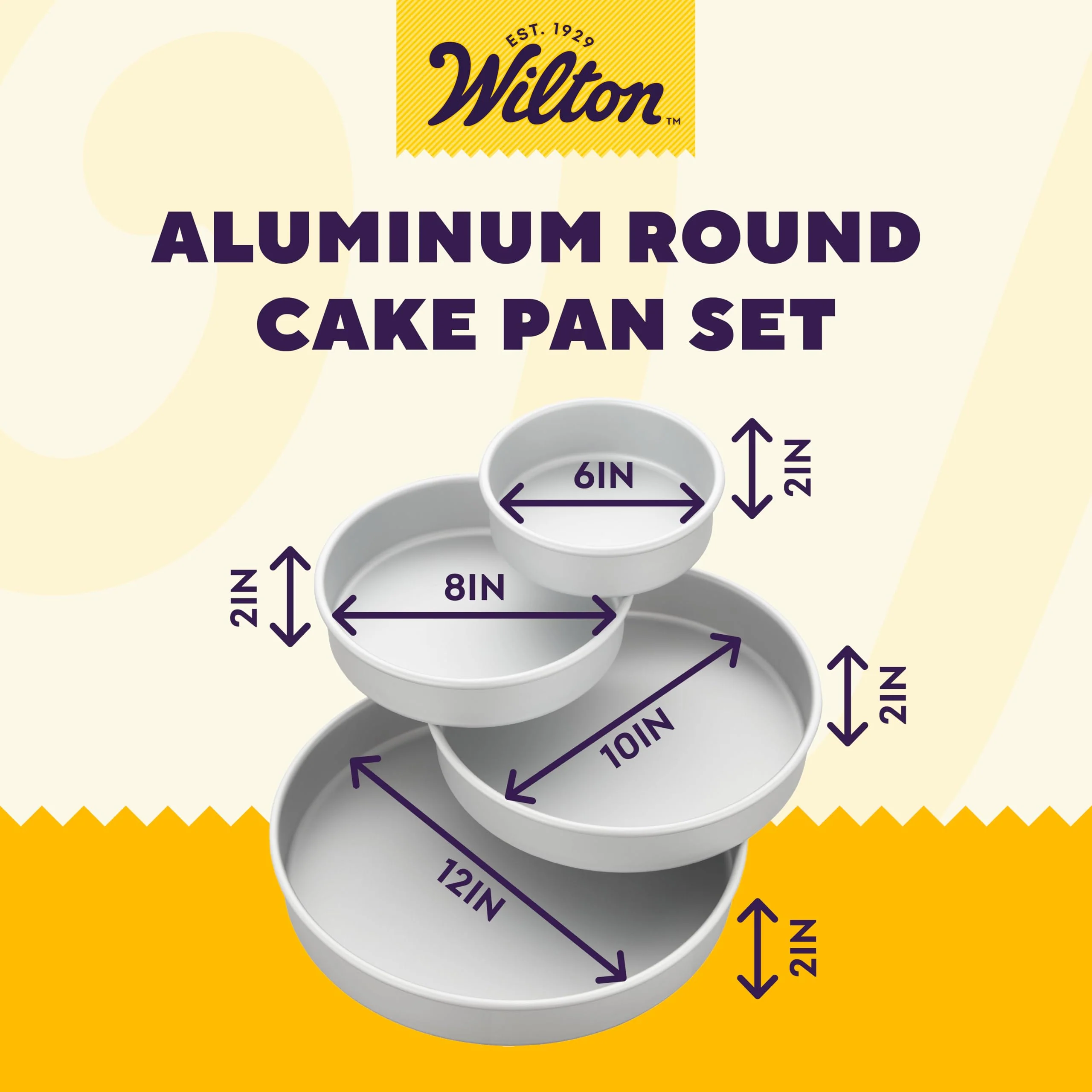 Wilton Aluminum Round Cake Pan Set, 4-Piece for Layered Cakes,Durable, Even Heating, Rust-Resistant, Professional Bakeware, 8, 10, 12 in., Package May Vary - Image 6
