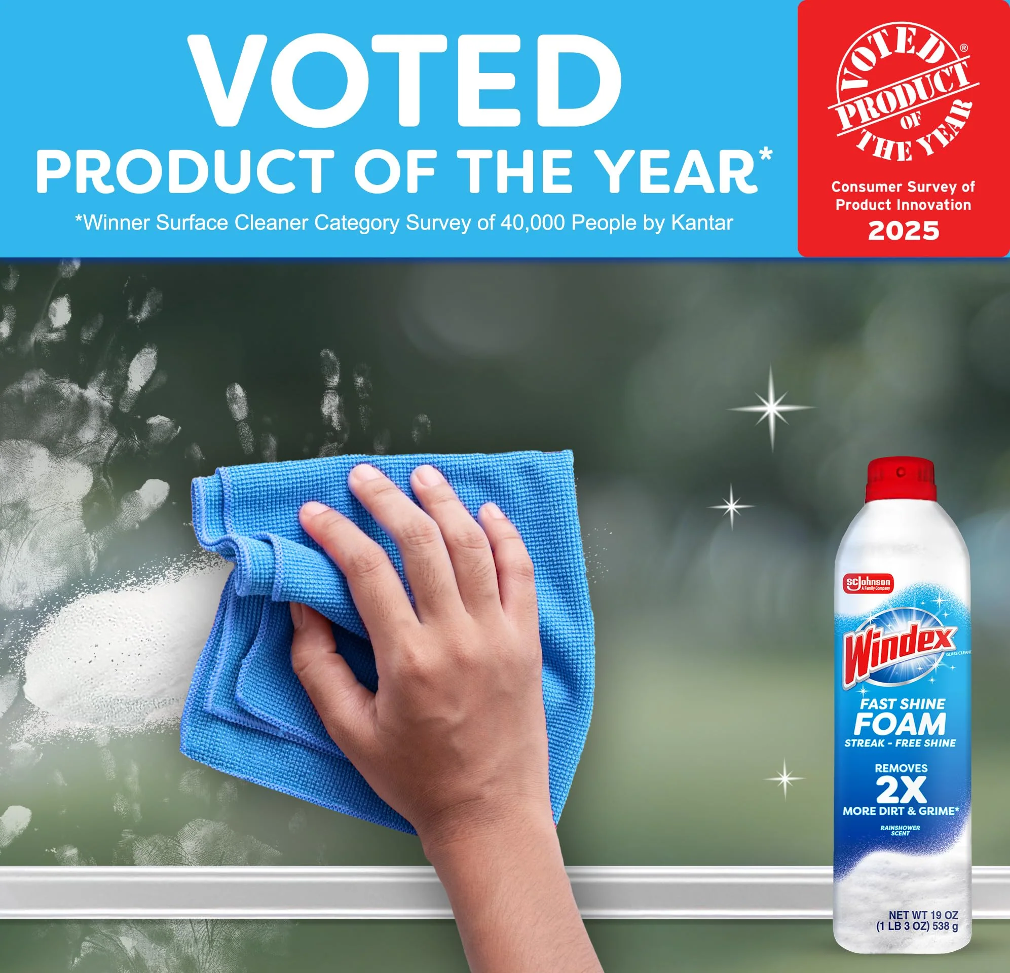 Windex Fast Shine Foam Glass Cleaner, No-Drip Windows, Doors, Mirrors & Countertops Aerosol Cleaning Spray, Streak-Free Shine, Removes Fingerprints, Dust, Dirt, Grime & More 19 oz (Pack of 2) - Image 4