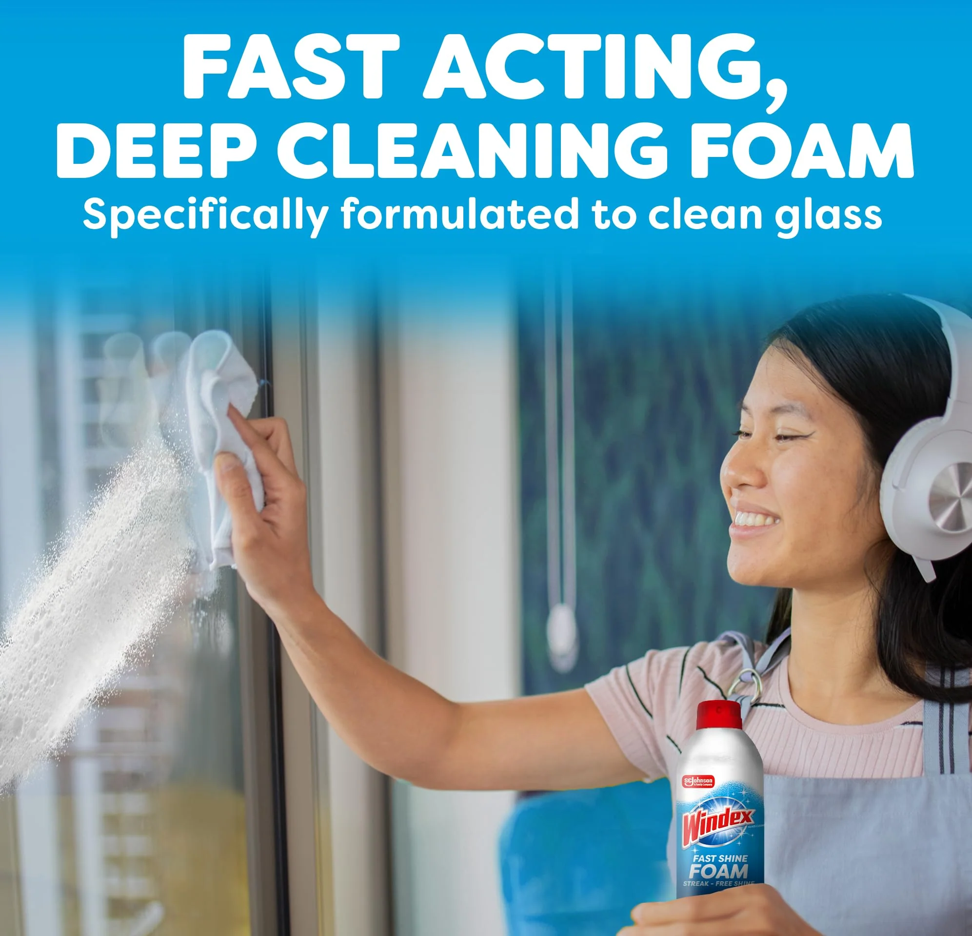 Windex Fast Shine Foam Glass Cleaner, No-Drip Windows, Doors, Mirrors & Countertops Aerosol Cleaning Spray, Streak-Free Shine, Removes Fingerprints, Dust, Dirt, Grime & More 19 oz (Pack of 6) - Image 5