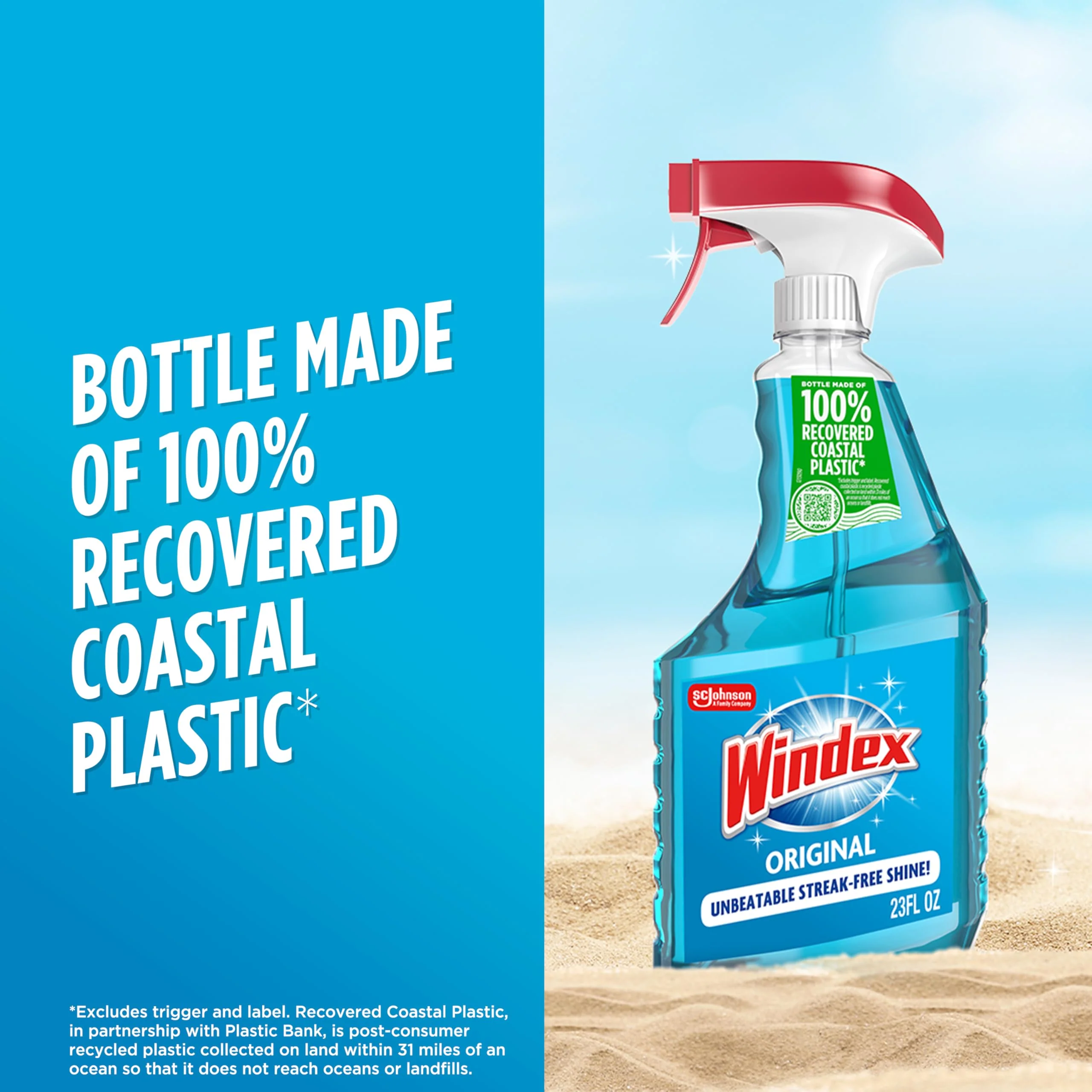 Windex Glass and Window Cleaner Spray Bottle, Bottle Made from 100% Recycled Plastic, Surface Cleaning Spray, Original Blue Scent, 23 Fl Oz (Pack of 6) - Image 2