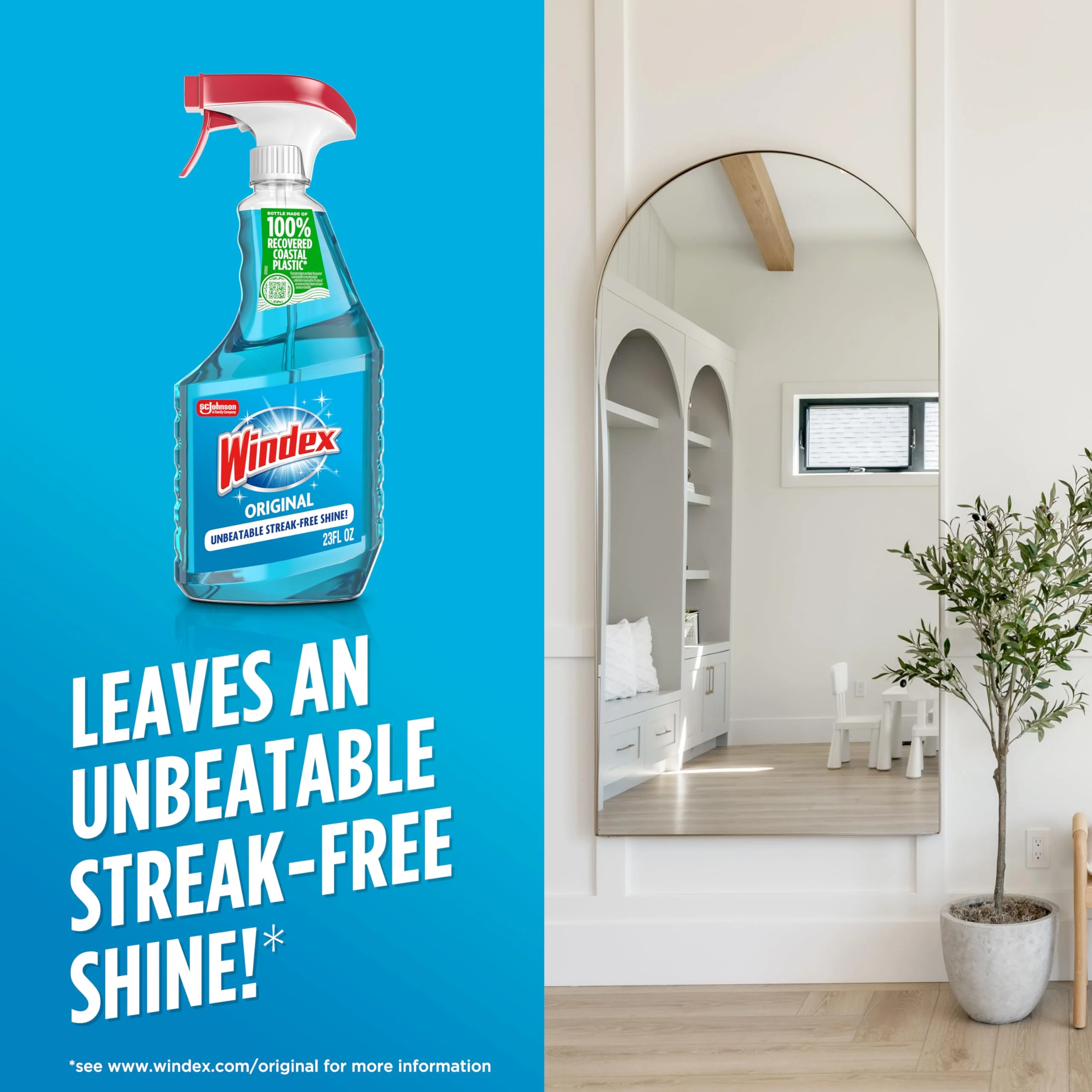 Windex Glass and Window Cleaner Spray Bottle, Bottle Made from 100% Recycled Plastic, Surface Cleaning Spray, Original Blue Scent, 23 Fl Oz (Pack of 6) - Image 3