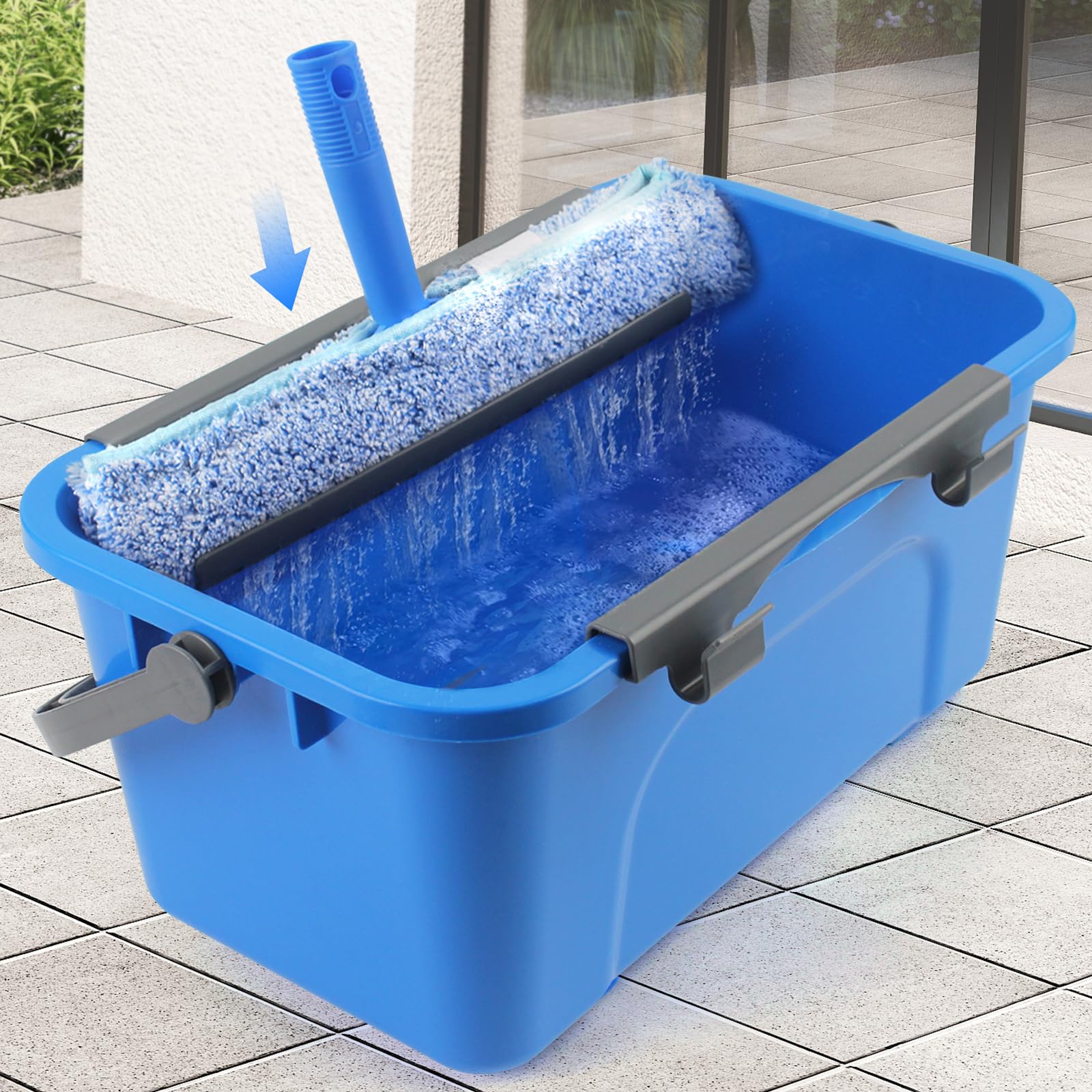 Window Cleaning Kit with Bucket 3 Gallon, 14" Window Squeegee and 15" Scrubber with 61" Long Handle, Professional Window Washing Equipment Cleaner Tool for Home Outdoor Commercial Use - Image 2