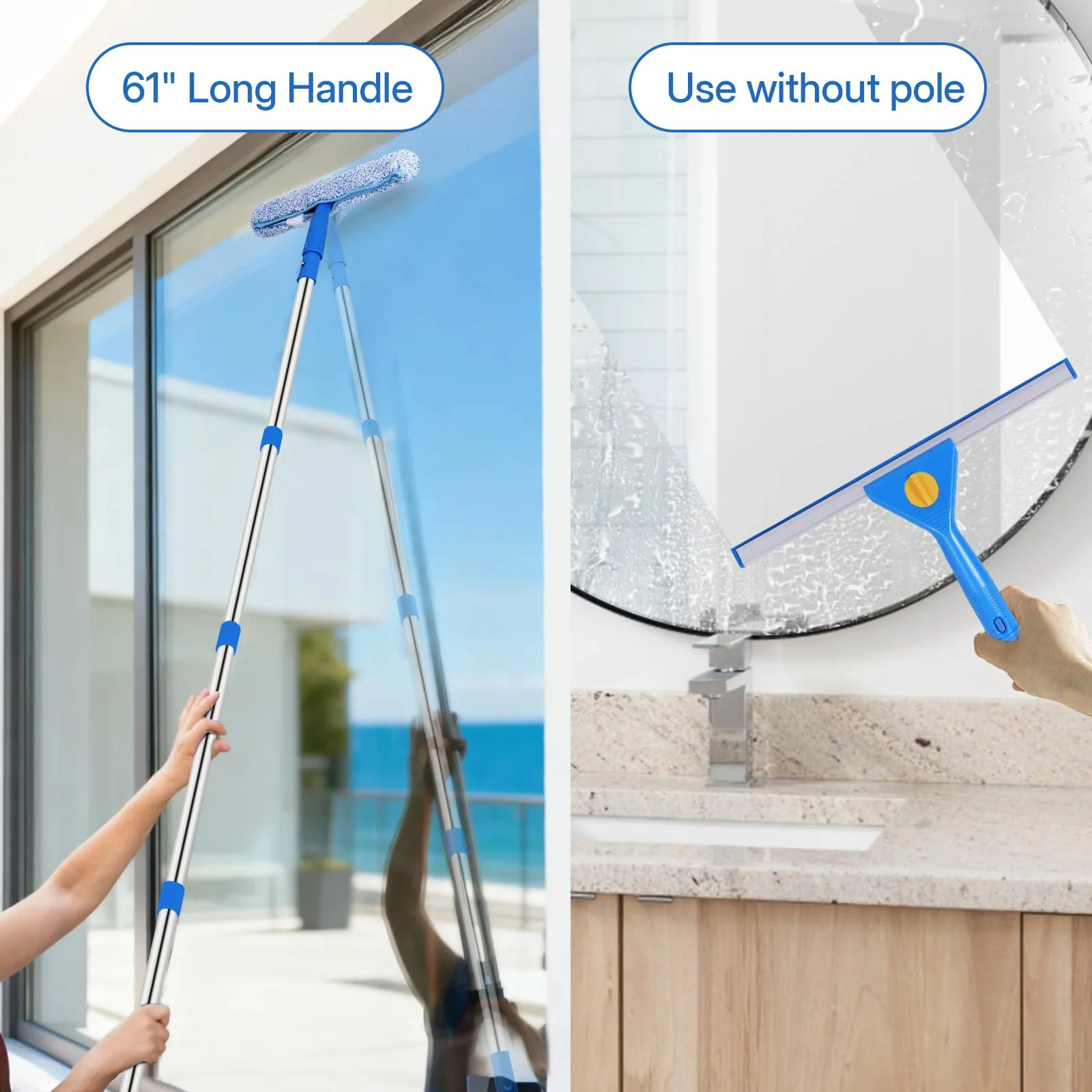 Window Cleaning Kit with Bucket 3 Gallon, 14" Window Squeegee and 15" Scrubber with 61" Long Handle, Professional Window Washing Equipment Cleaner Tool for Home Outdoor Commercial Use - Image 3