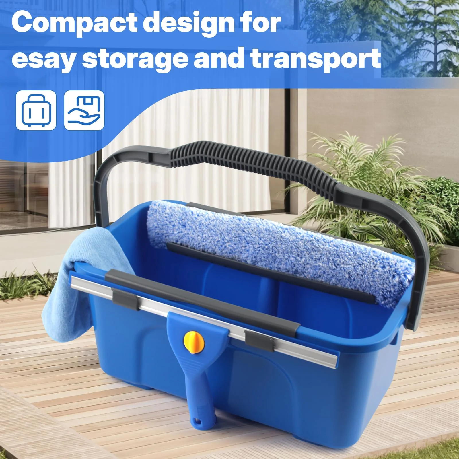 Window Cleaning Kit with Bucket 3 Gallon, 14" Window Squeegee and 15" Scrubber with 61" Long Handle, Professional Window Washing Equipment Cleaner Tool for Home Outdoor Commercial Use - Image 4