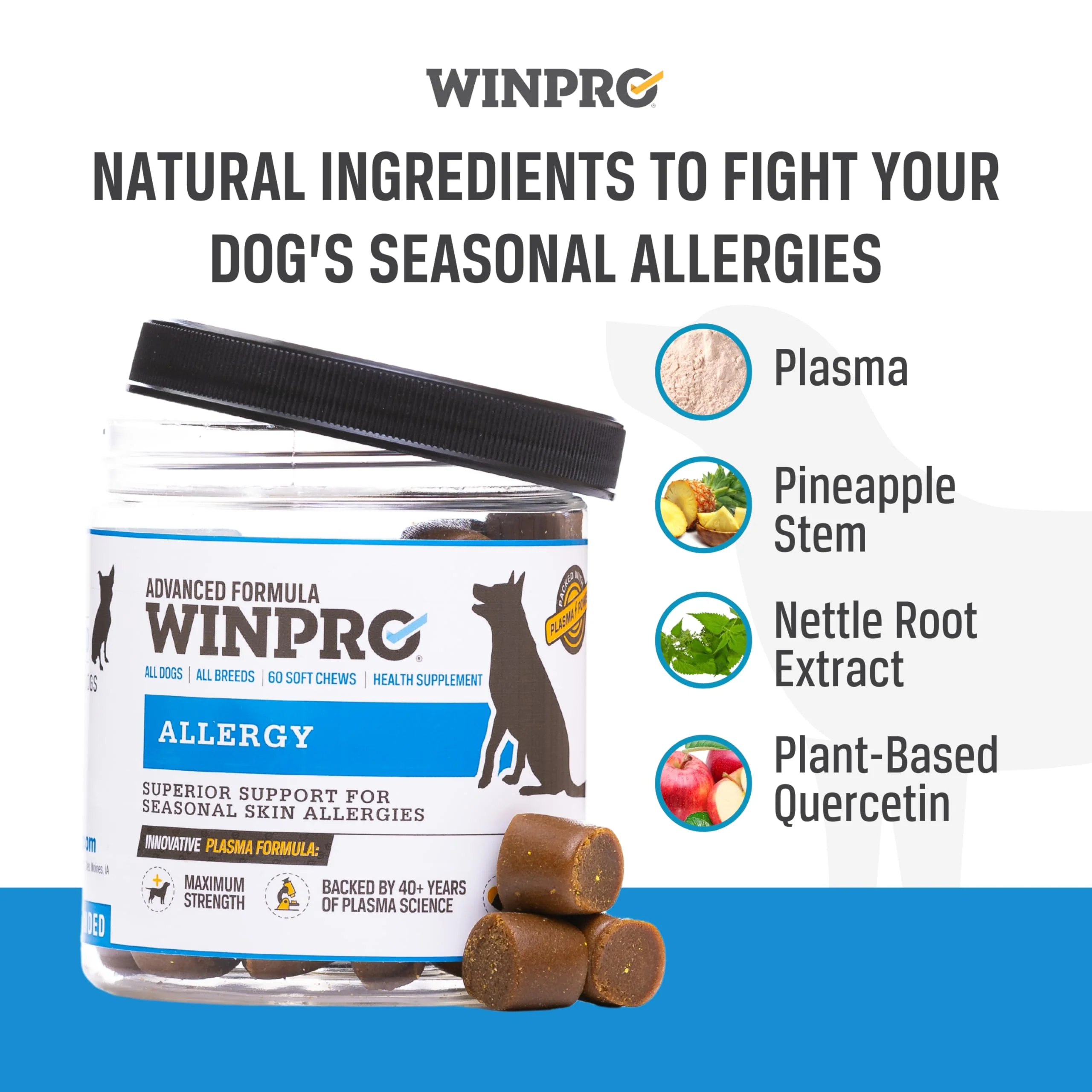WINPRO Allergy Chews – Plasma-Powered Formula for Dog Seasonal Allergy Support – Grain-Free, Natural Blood Protein Supplements – 60 Soft Chews - Image 4
