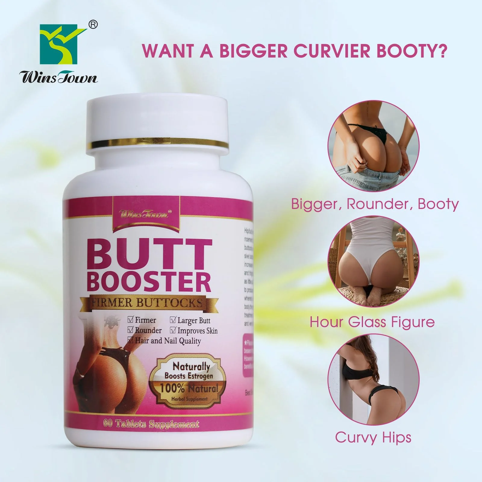 Wins Town Butt Booster Pills, Mention Buttocks Herbal Supplements, Plump Hips Enhancement Firming and Seductive, 60 Tablets - Image 7
