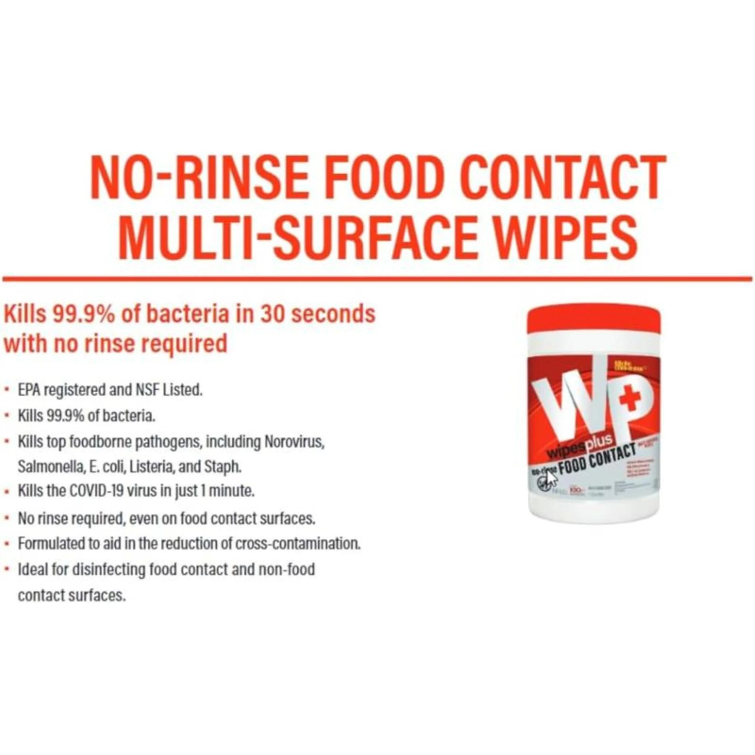 WIPESPLUS No-Rinse Food Contact Wipes Canister Multi-Surface Wipes, Unscented for Home and Business, 600, (6 Packs of 100) - Image 3