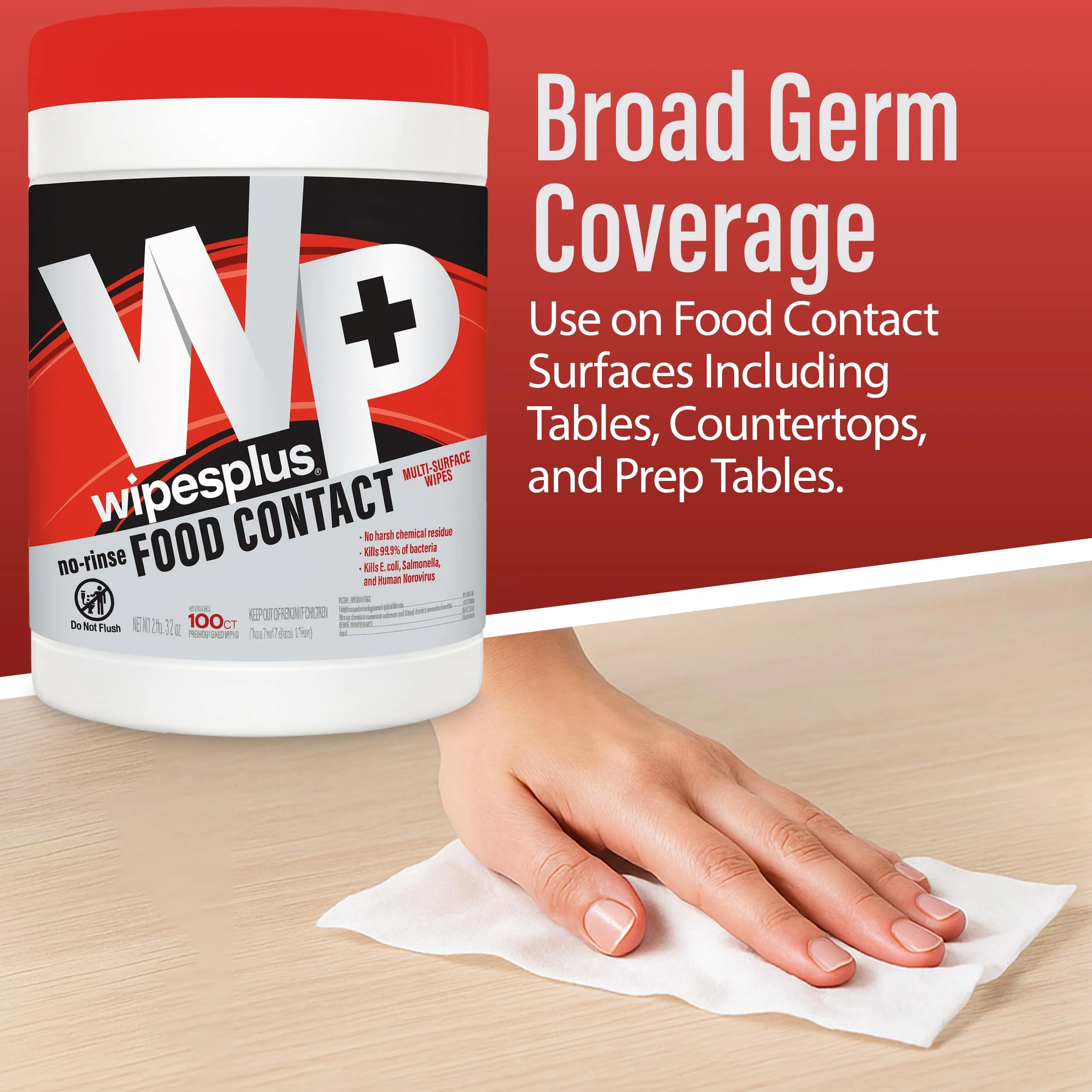 WIPESPLUS No-Rinse Food Contact Wipes Canister Multi-Surface Wipes, Unscented for Home and Business, 600, (6 Packs of 100) - Image 5