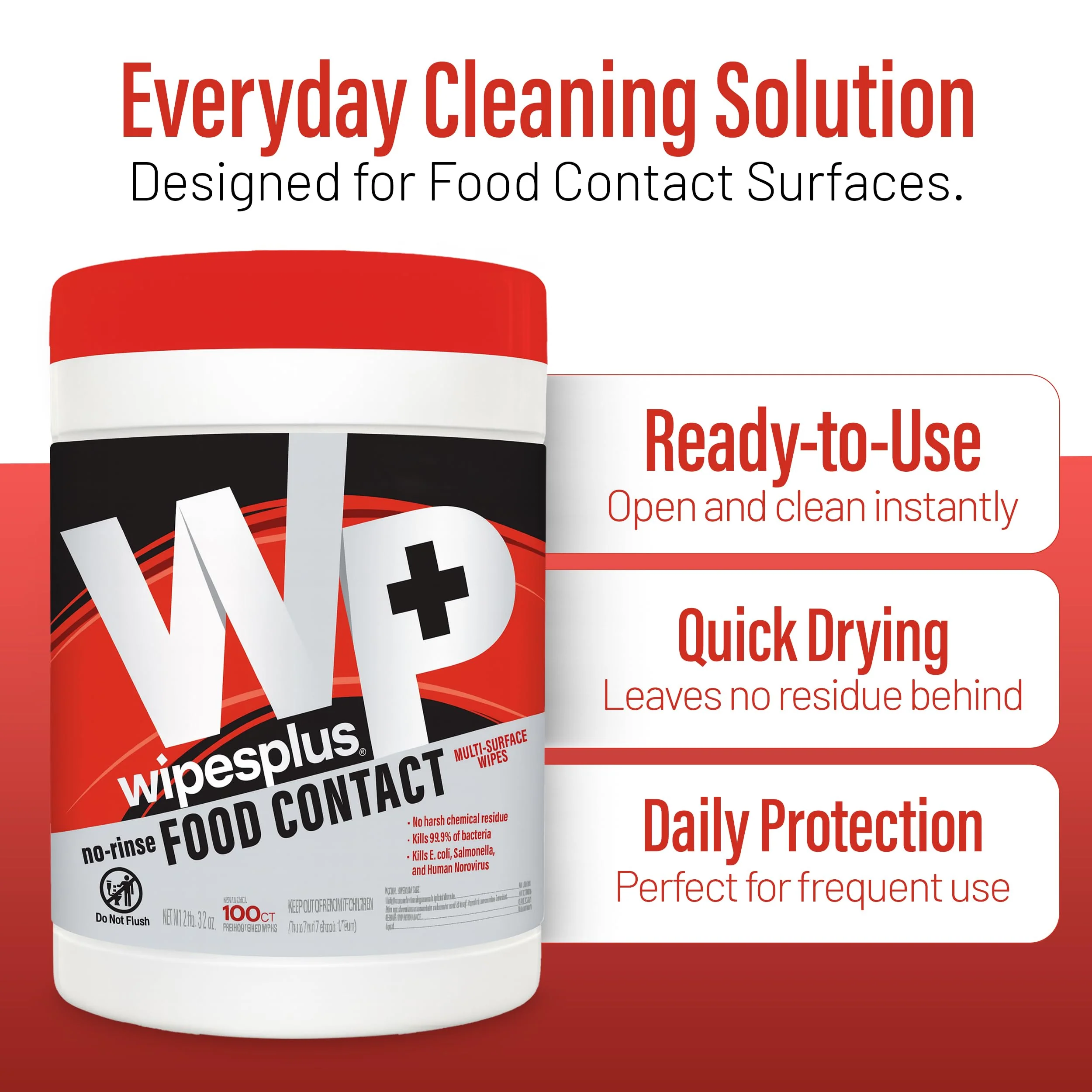 WIPESPLUS No-Rinse Food Contact Wipes Canister Multi-Surface Wipes, Unscented for Home and Business, 600, (6 Packs of 100) - Image 6