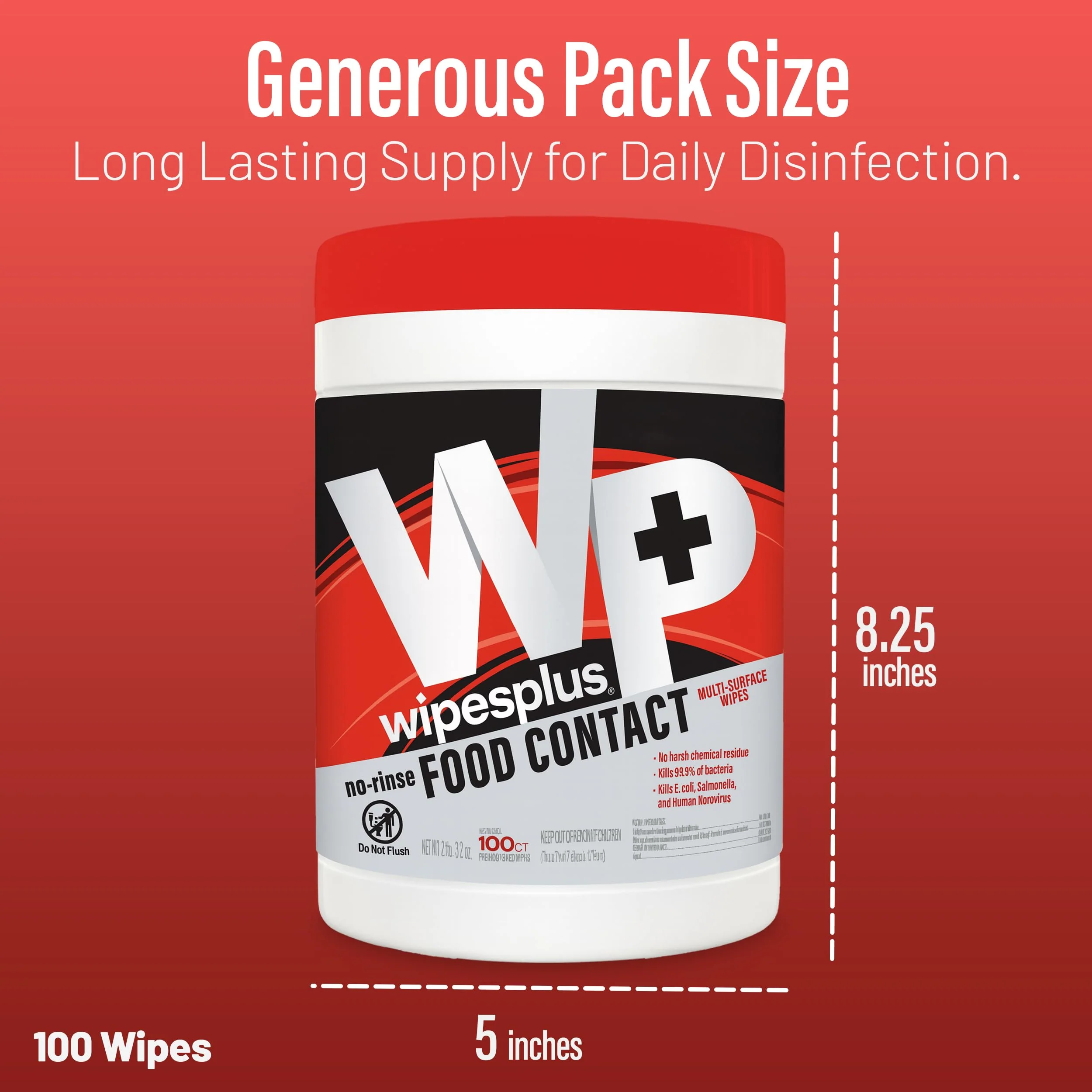 WIPESPLUS No-Rinse Food Contact Wipes Canister Multi-Surface Wipes, Unscented for Home and Business, 600, (6 Packs of 100) - Image 7