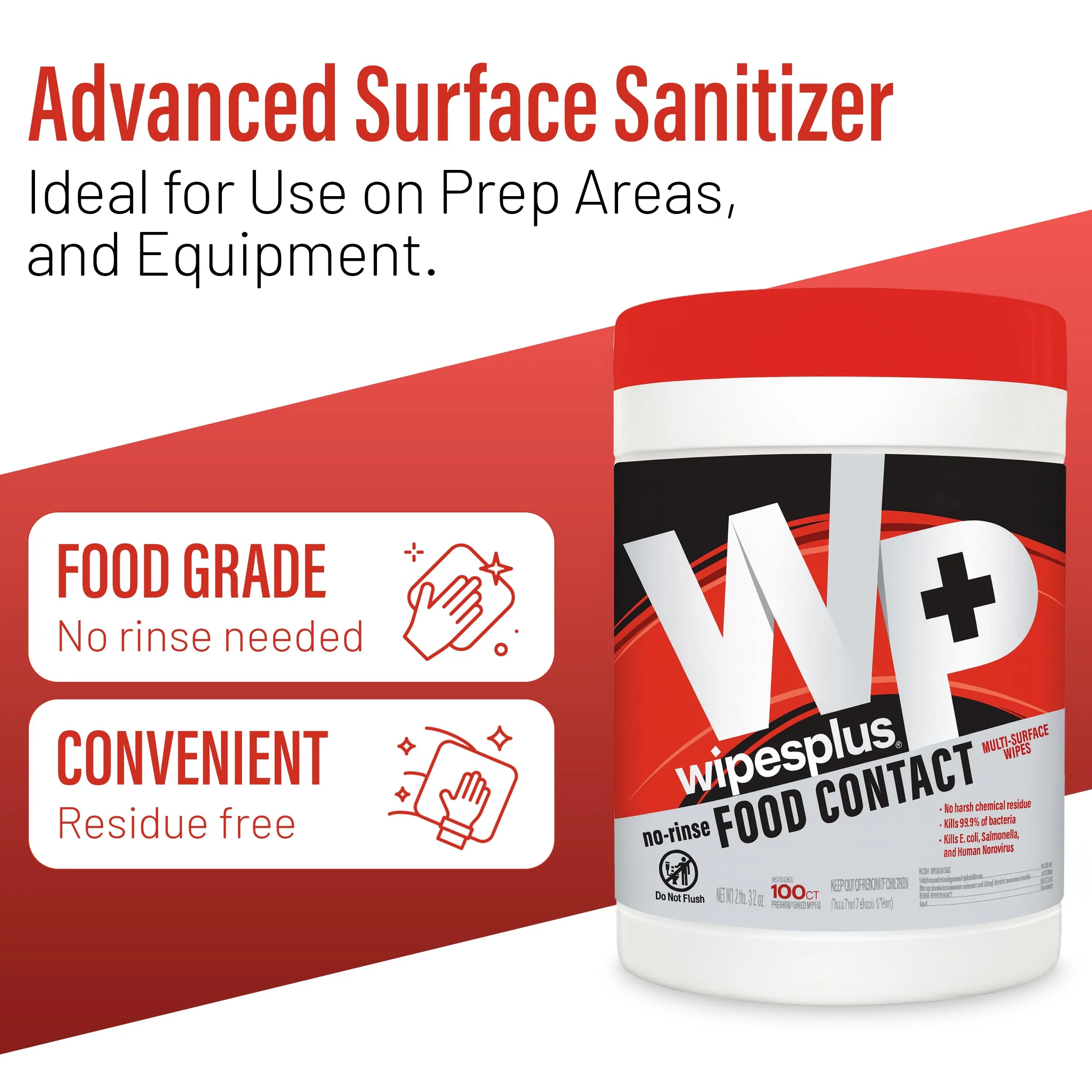 WIPESPLUS No-Rinse Food Contact Wipes Canister Multi-Surface Wipes, Unscented for Home and Business, 600, (6 Packs of 100) - Image 8