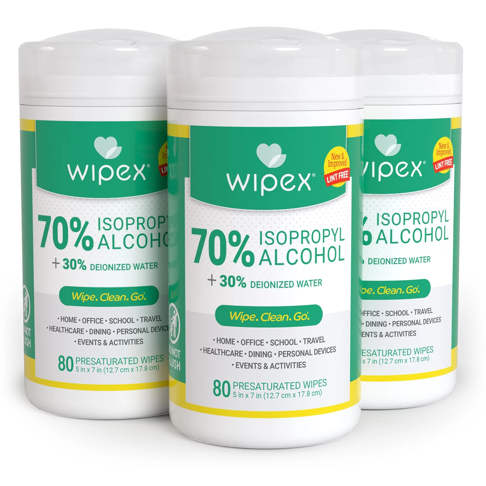 Wipex 70% Isopropyl Alcohol Wipes for Electronics - 80ct Large Lint Free IPA Wipes in Sealed Canister to clean Surfaces, Electronics, Computer Screens, Glasses, 80 Count (Pack of 3)