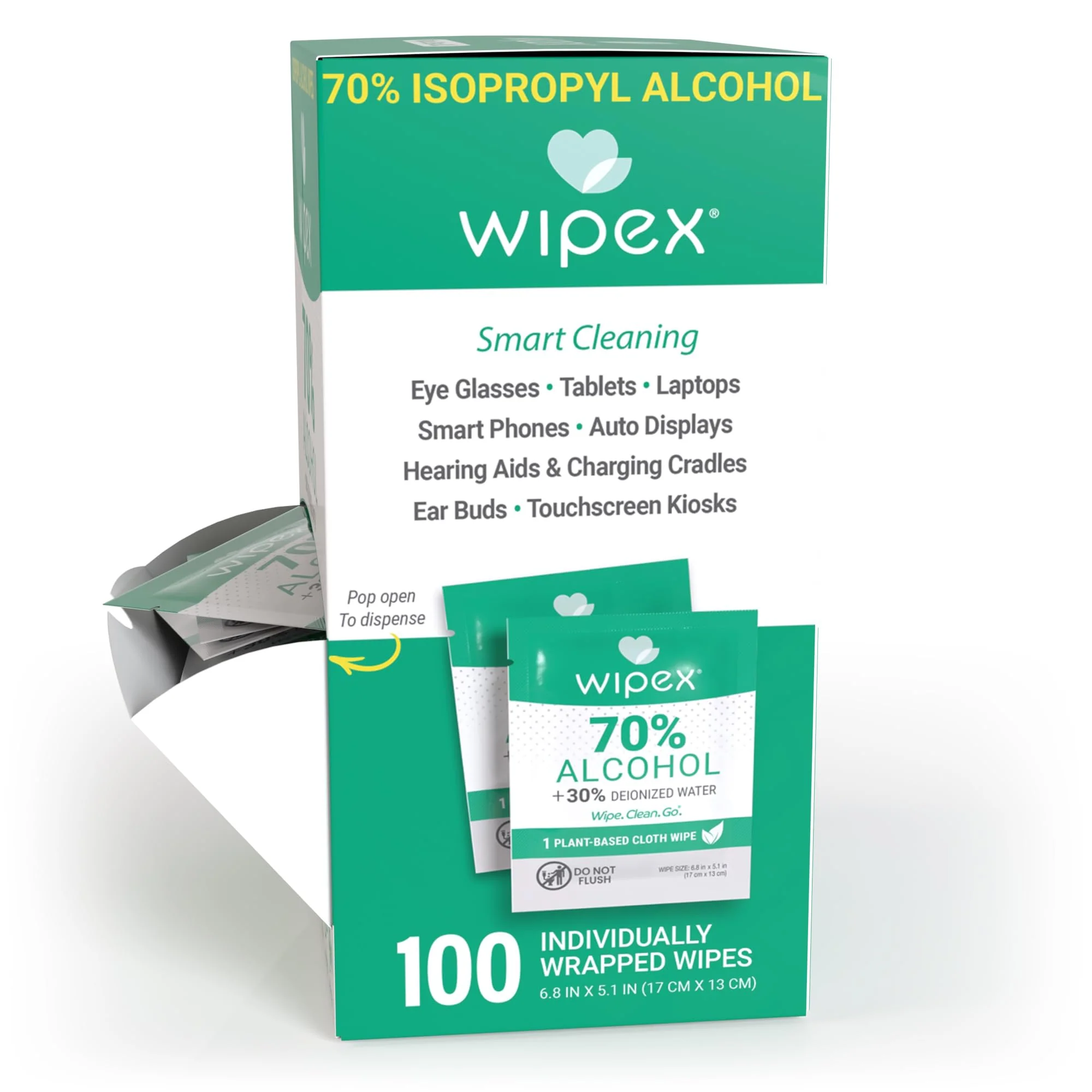 Wipex 70% Isopropyl Alcohol Wipes - Individually Wrapped Sachets, Electronic & Tech Wipes in Dispensing Box, 100 Count (Pack of 1) - Image 3