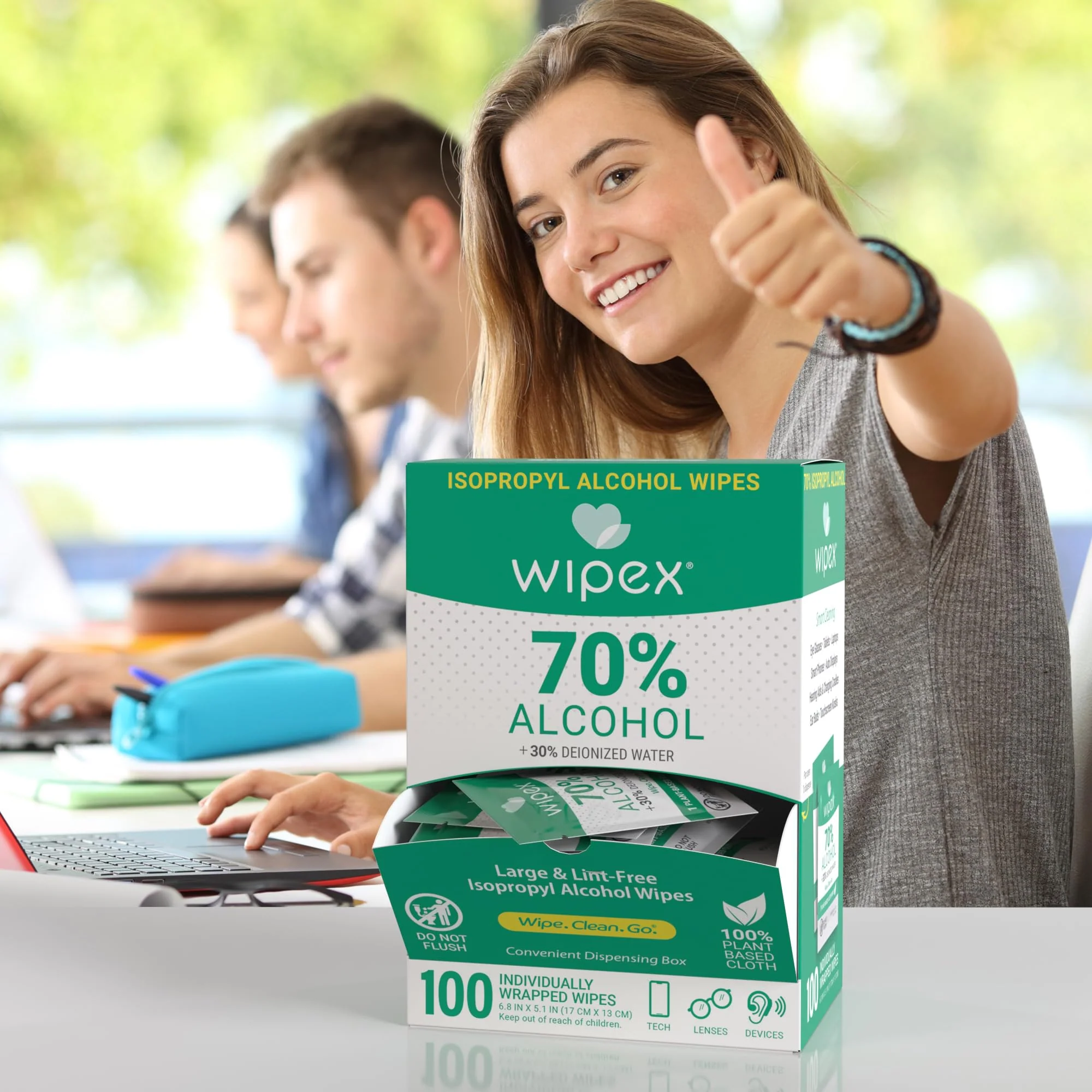 Wipex 70% Isopropyl Alcohol Wipes - Individually Wrapped Sachets, Electronic & Tech Wipes in Dispensing Box, 100 Count (Pack of 1) - Image 6
