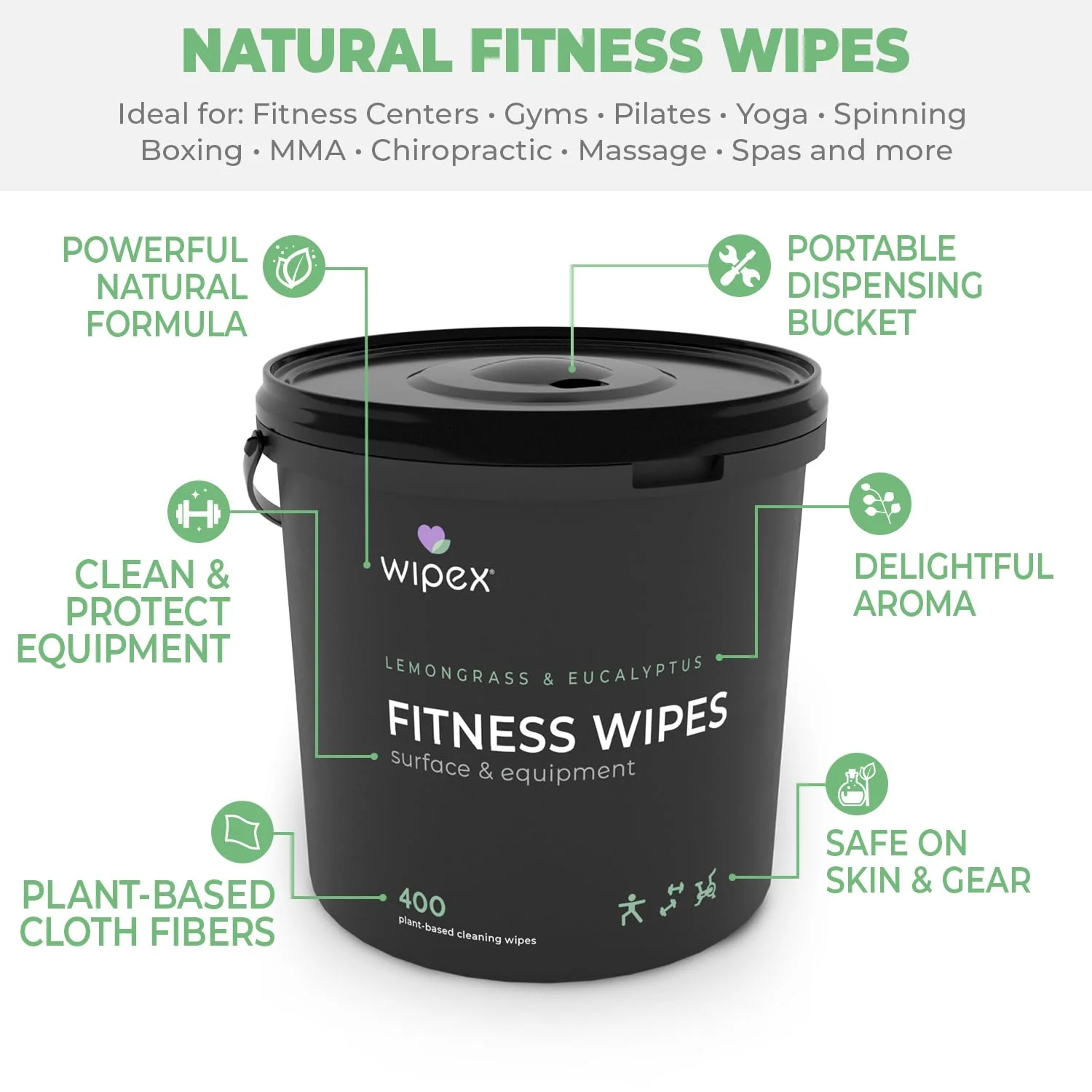 Wipex Gym Cleaning Wipes Bundle - Get (1) 400ct Lemongrass Surface Wipes & (1) 225ct Body Cloths for After Workout, Plant-Based Fitness Equipment Wipes, Clean Surfaces & Mats and Peloton Bike - Image 6