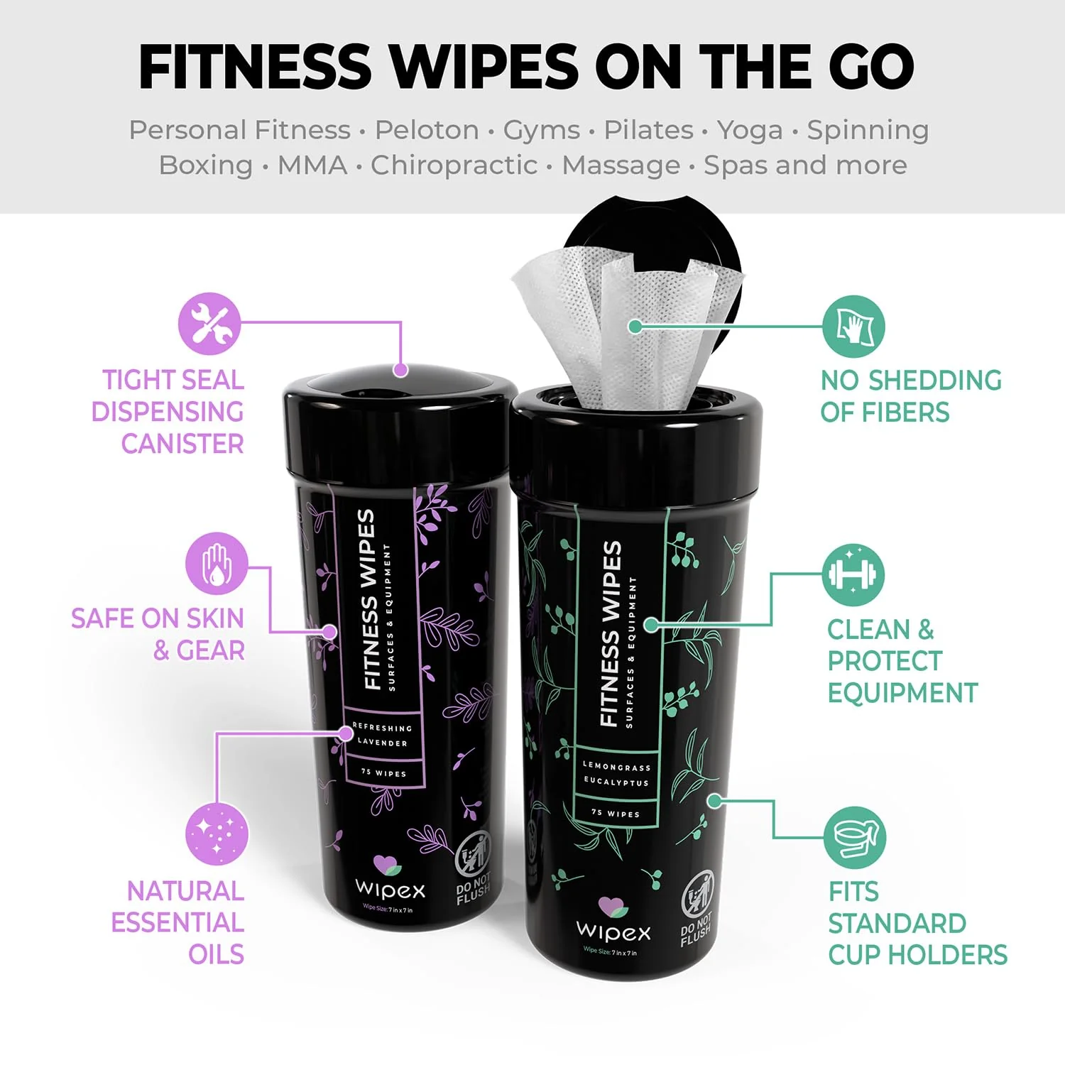 Wipex Natural Wipes for Fitness in Lemongrass & Eucalyptus, Gyms, Yoga, Peloton Cycles, Treadmills and Home, 75 Count (Pack of 4) - Image 7