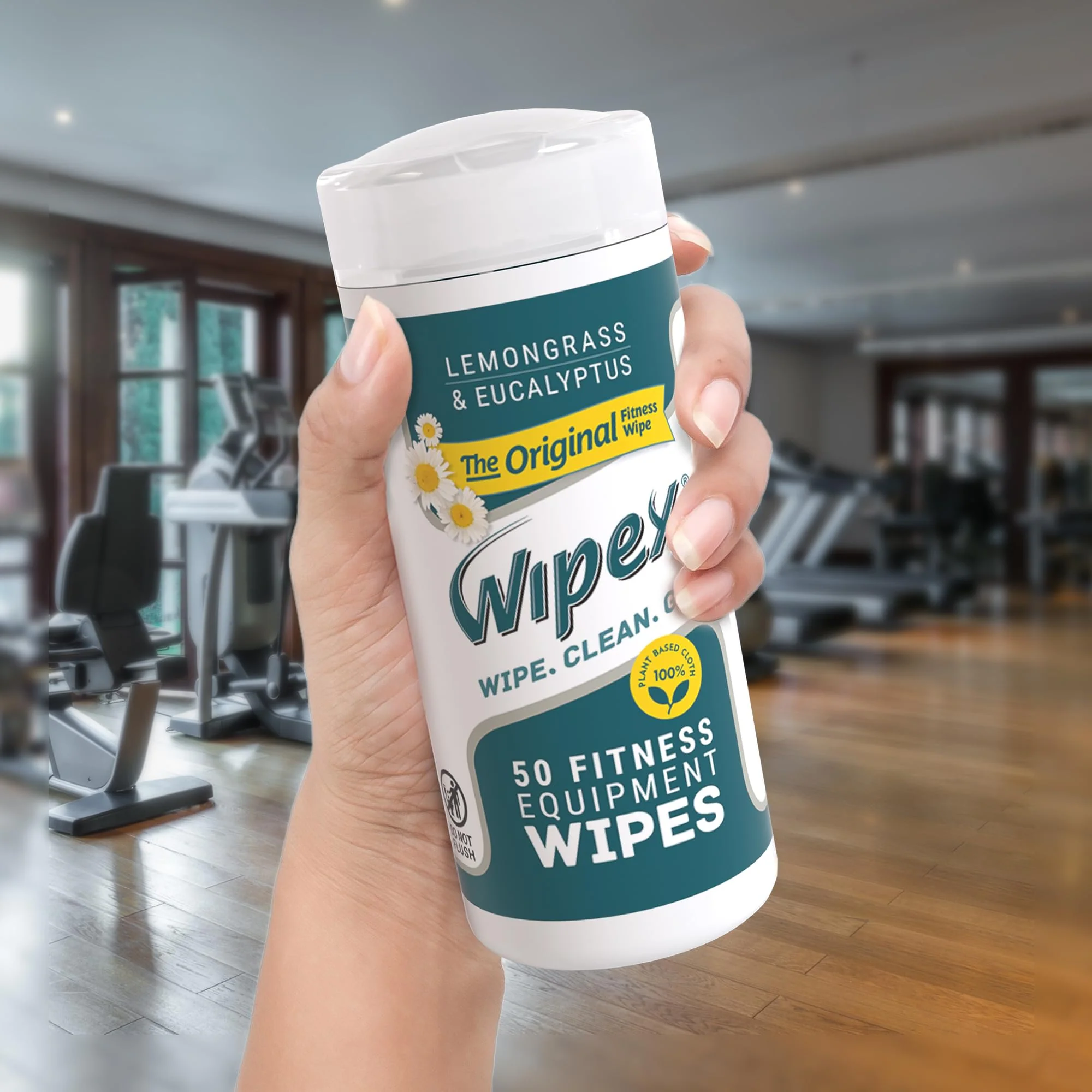 Wipex Original Fitness Equipment Wipes - EWG Verified - 50 Count Plant Based Gym Wipes for Equipment, Yoga Mat Cleaner, Peloton Cleaner, Lemongrass, Eucalyptus & Vinegar (Pack of 12) - Image 2