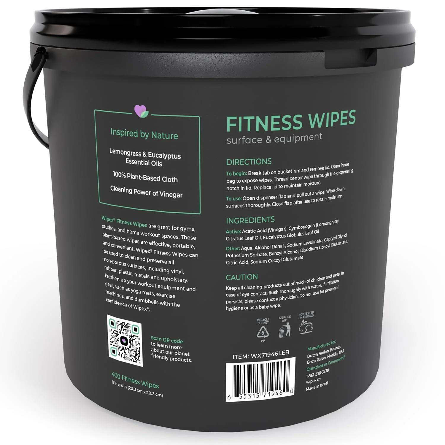 Wipex Yoga Mat Cleaner Wipes, EWG Verified, 400 Ct Plant-Based Lemongrass, Eucalyptus & Vinegar Wipes for Gym & Fitness Equipment & All Purpose Gym Cleaning - Safe for Peloton Bikes & Treadmills - Image 2